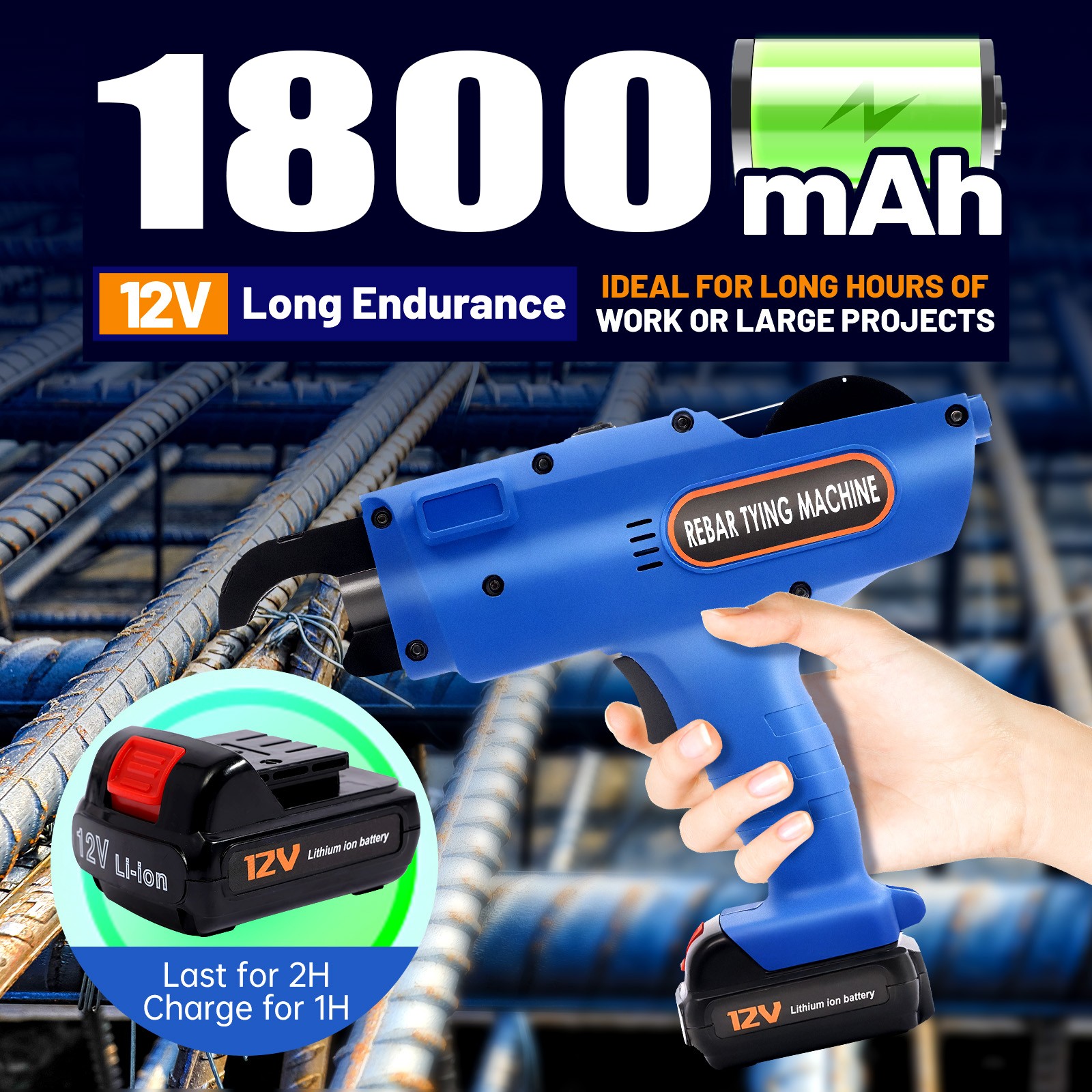 8-34mm Automatic Rebar Tier Tying Machine Strapping Computer Tool W/ 2 Batteries
