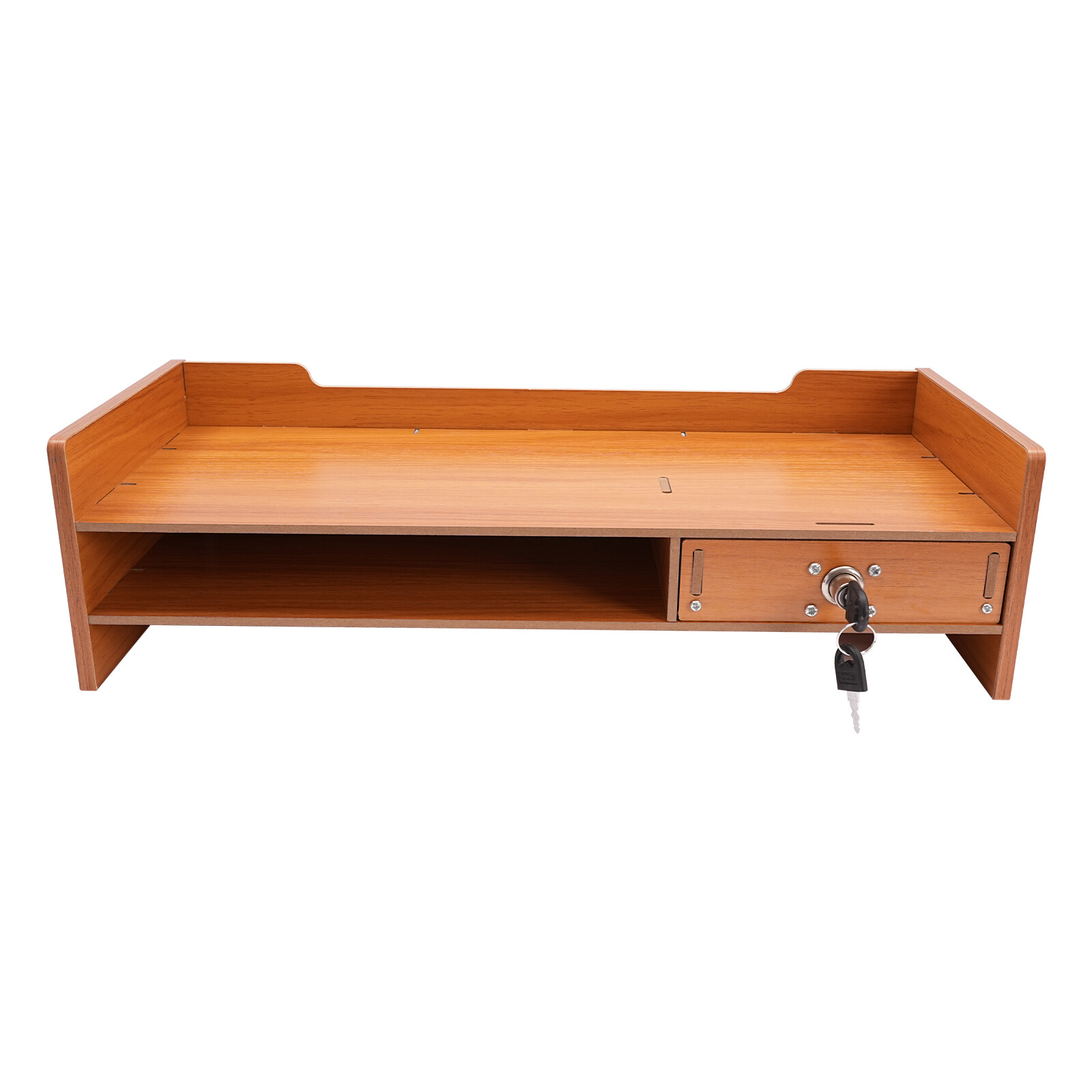 Computer Monitor Stand With Lockable Drawer & Phone Holder For Home Office
