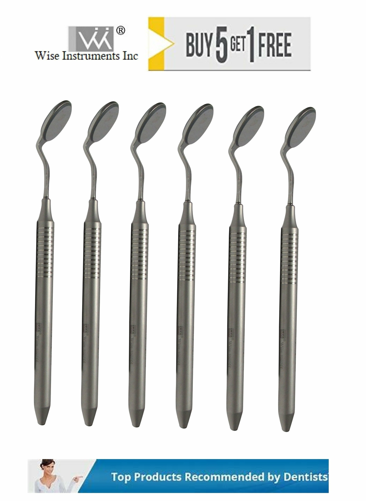 Dental Mouth Mirror Double Sided # 4 (Pack of 6) with Handles by Wise instrument