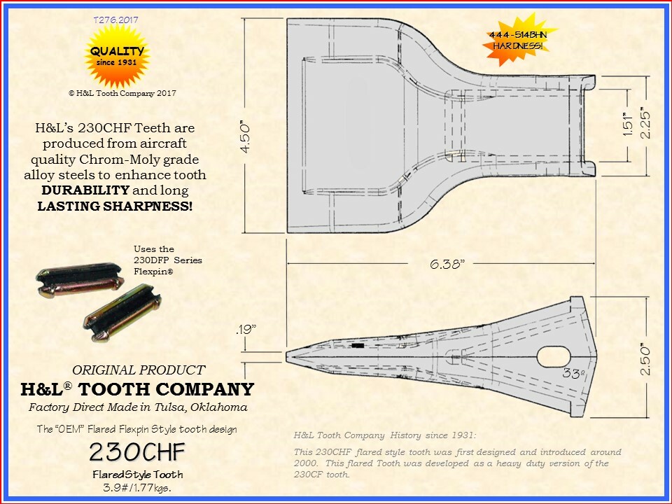 230CHF Heavy Flare H&L Tooth Bucket Teeth + 230DFP Flexpins® 23 230F (5 Pack)