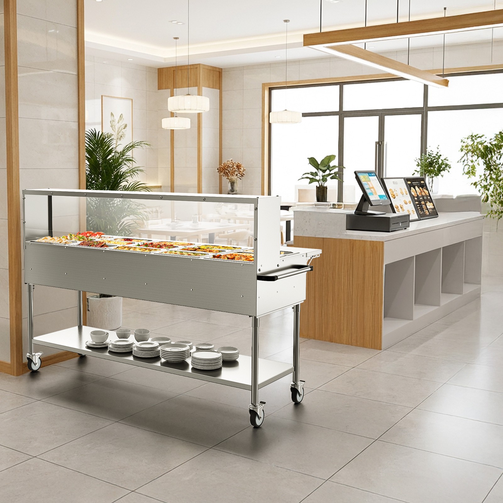 ROVSUN 120QT Electric Commercial Food Warmer 2500W, 15-Pan Steam Table 8QT/Pan