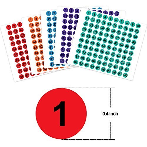 5000 Pcs 0.4 Number Stickers 1-100 Vinyl Dot Labels Inventory Organizer
