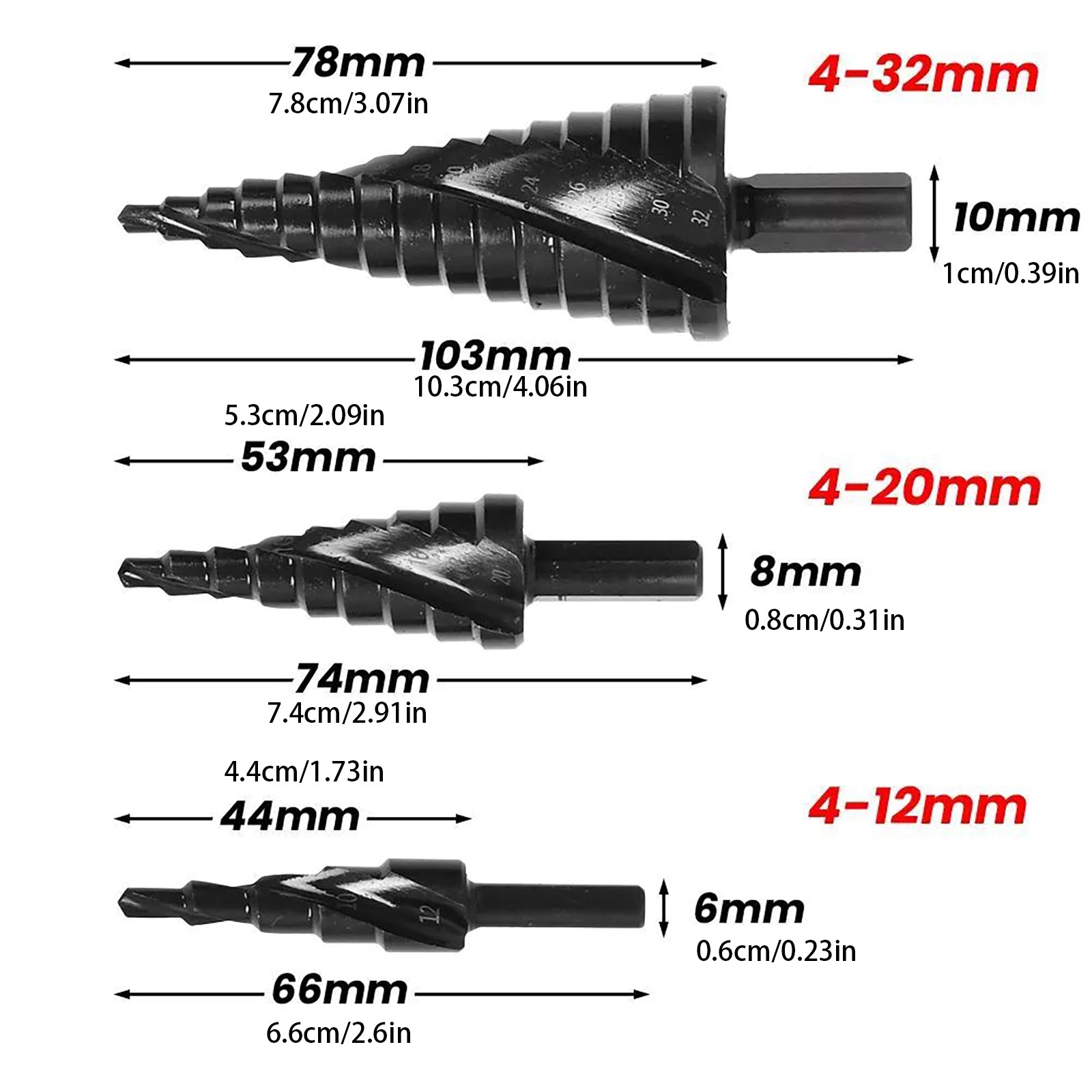 3Pcs/Set HSS Step Drill Bit Set Large Cone Titanium Bit Metal Hole Cutter