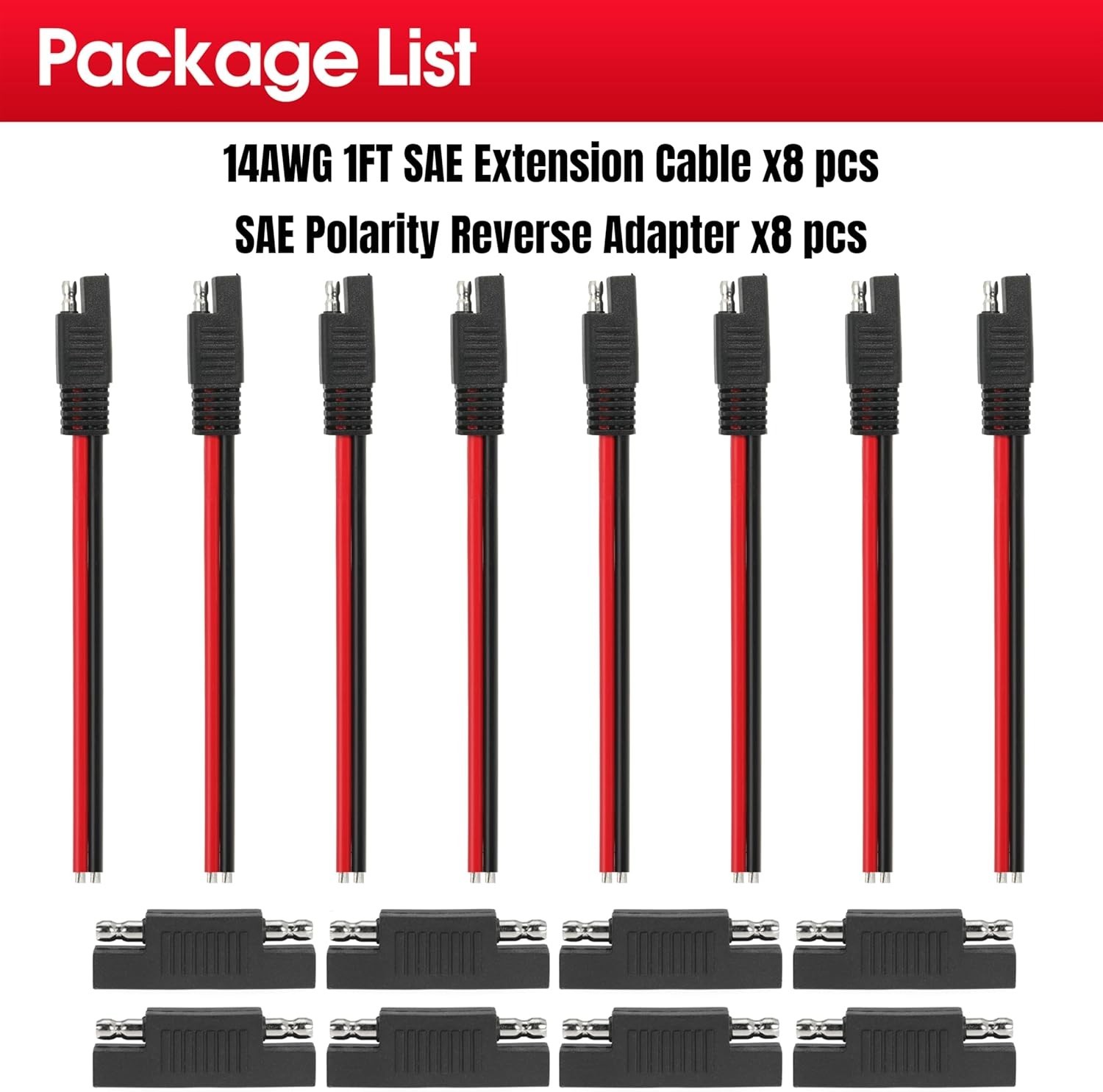 SAE 14AWG Extension Cable 1FT, Quick Disconnect Connector for Solar RV, 8PCS