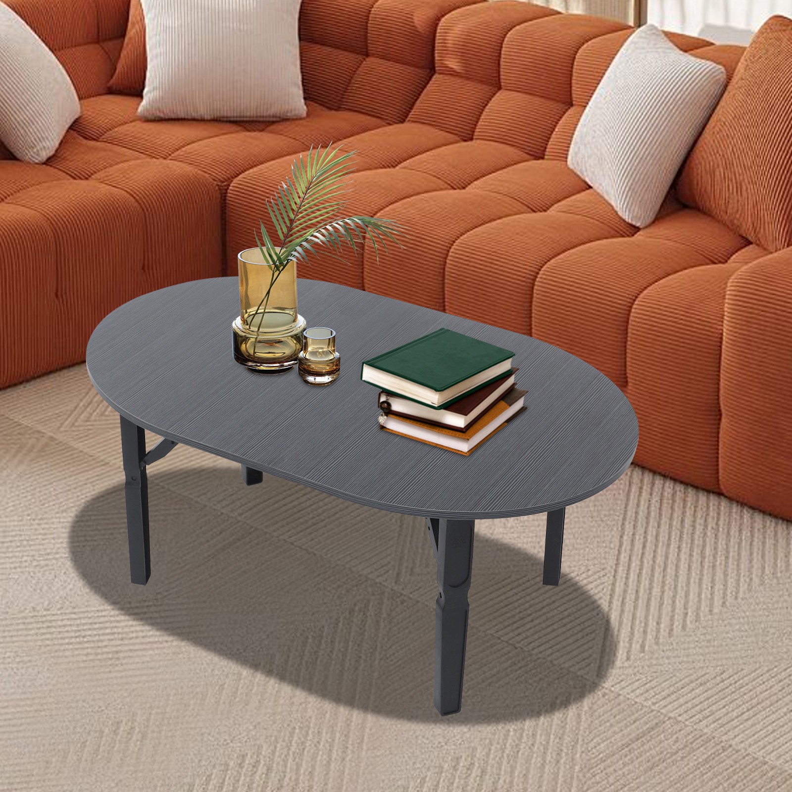 Coffee Table -80x48x36cm- Black Brushed Tabletop Folding Table For Small Place.