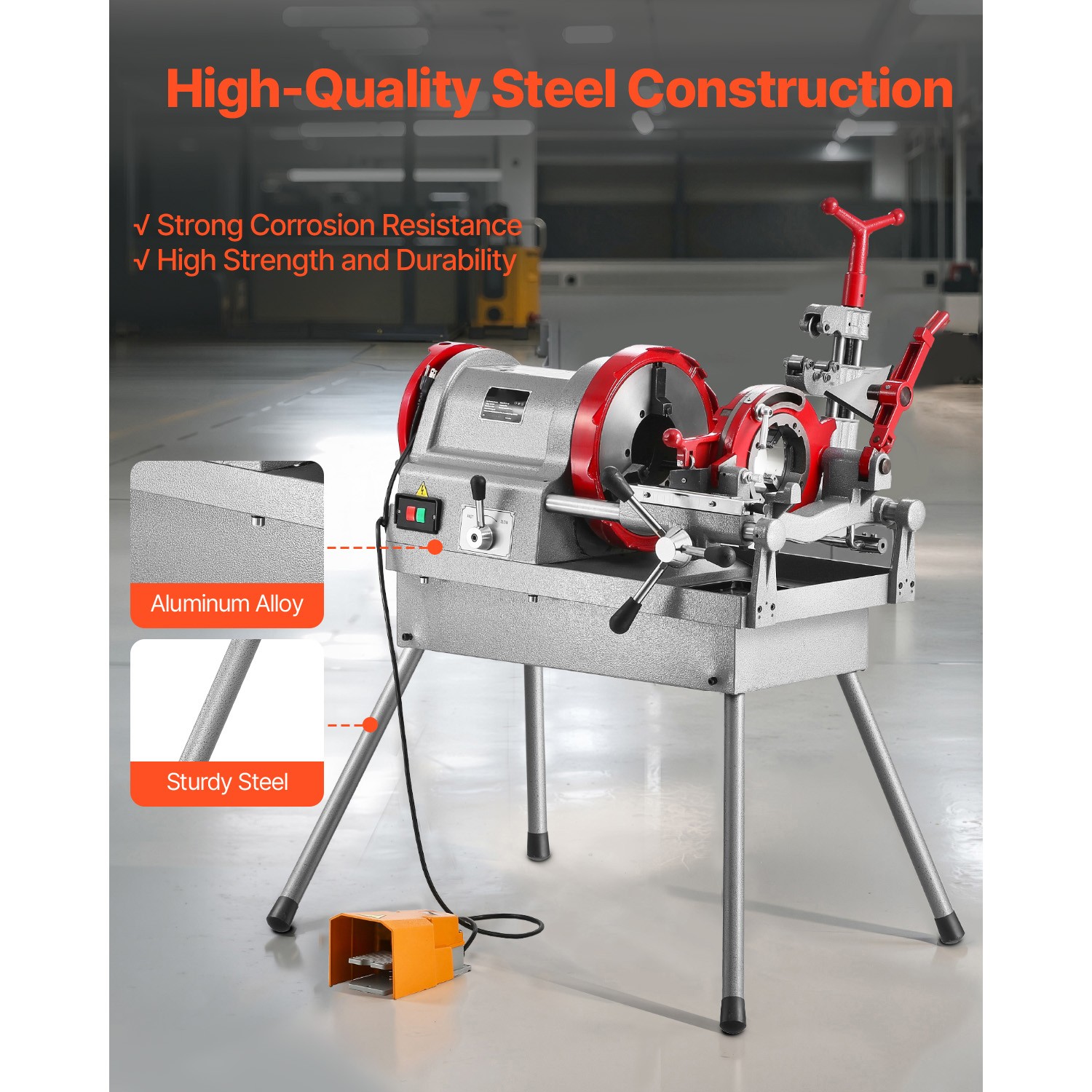 Electric Pipe Threader Machine 900W 2-Speed Threading Cutter for 1/2″ to 4″ Pipe