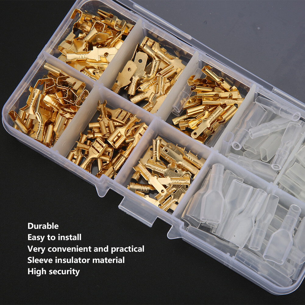 180Pcs Electrical Wire Cable Terminal Connector Golden Insert Spring With Cover