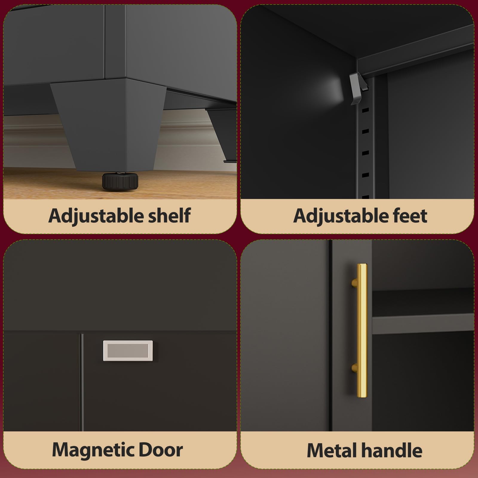 Metal Bookcase Doors 6-Shelf 71in Display Storage Home Office Living Room Black