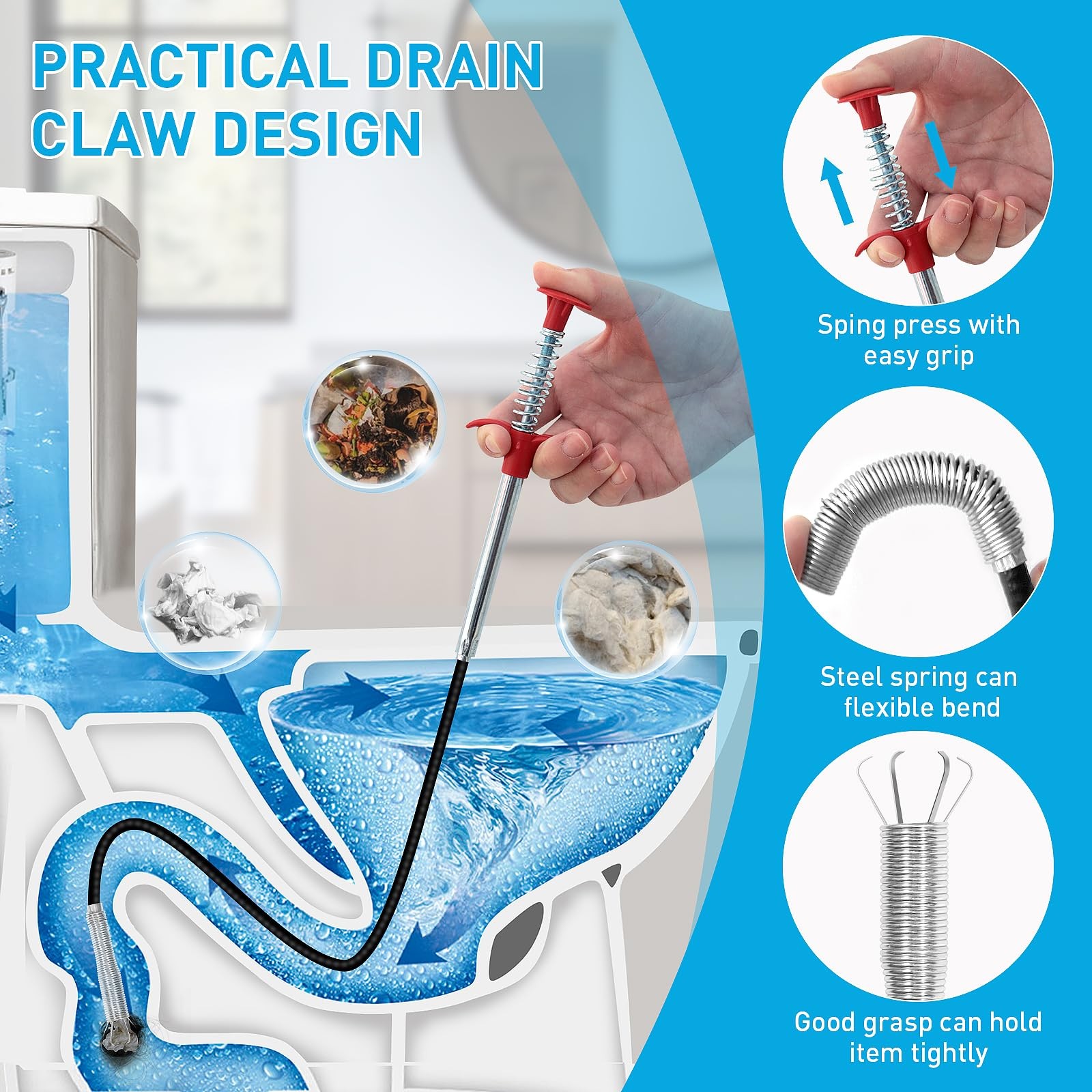 Drain Snake 12 Set 25inch Snake Drain Hair Removal Tool1PCS, 59inch Cleaning …
