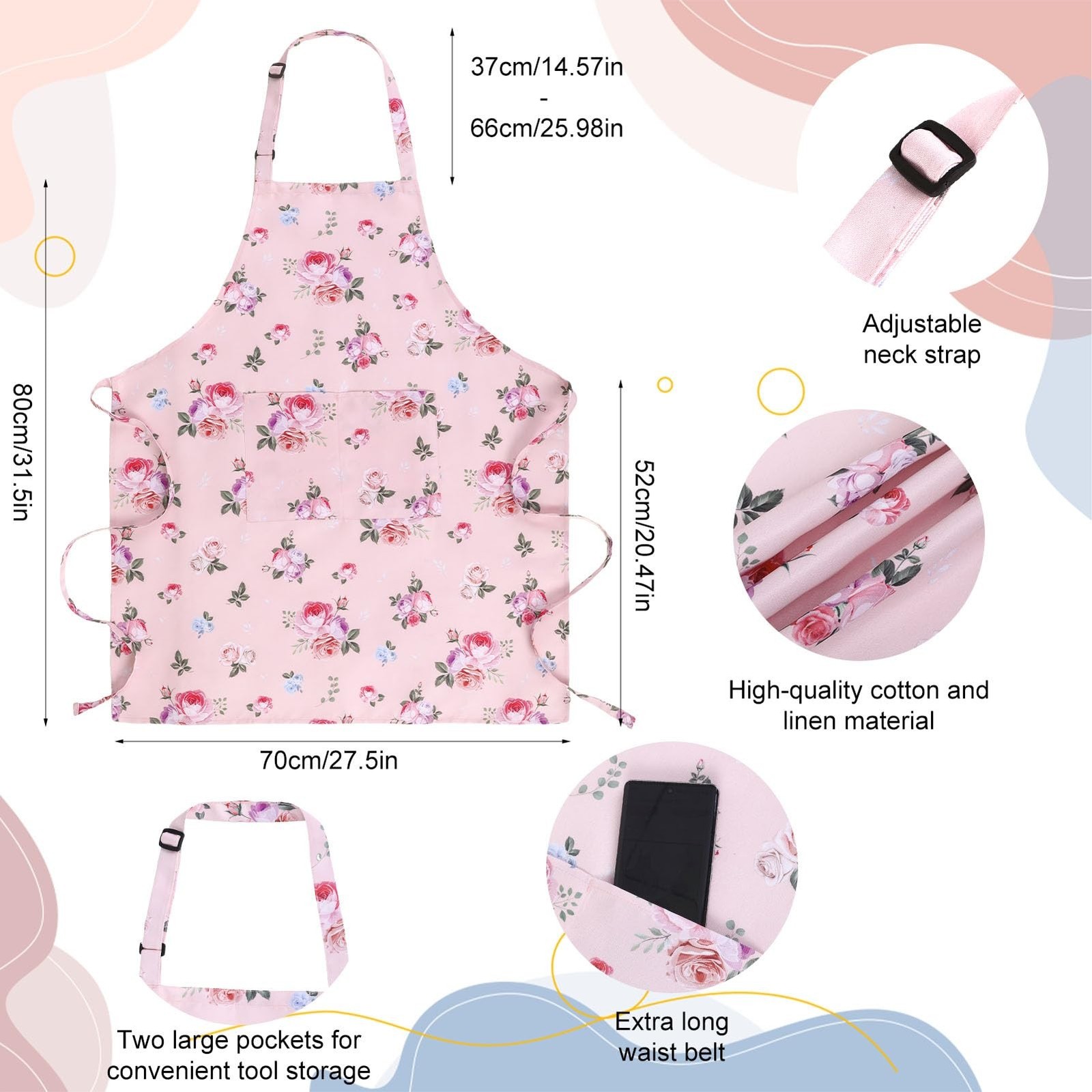 Floral Apron for Women, Adjustable Kitchen Aprons with 2 Pockets Vintage Cute…