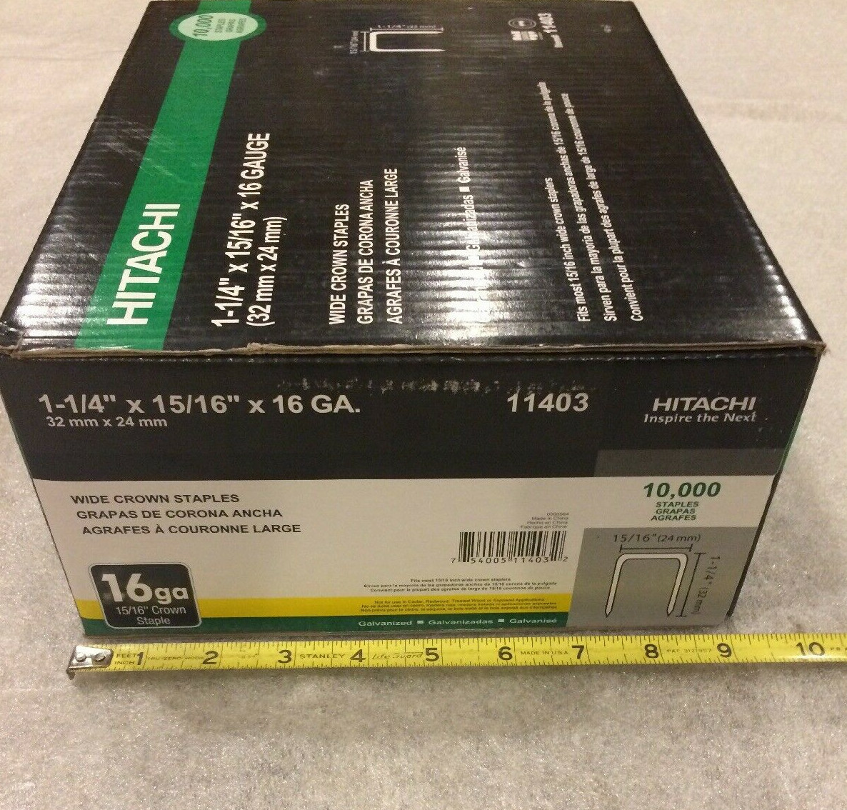 10,000 Hitachi 11403 1-1/4″ x 15/16″ 16 Gauge Wide Crown Galvanized Staples