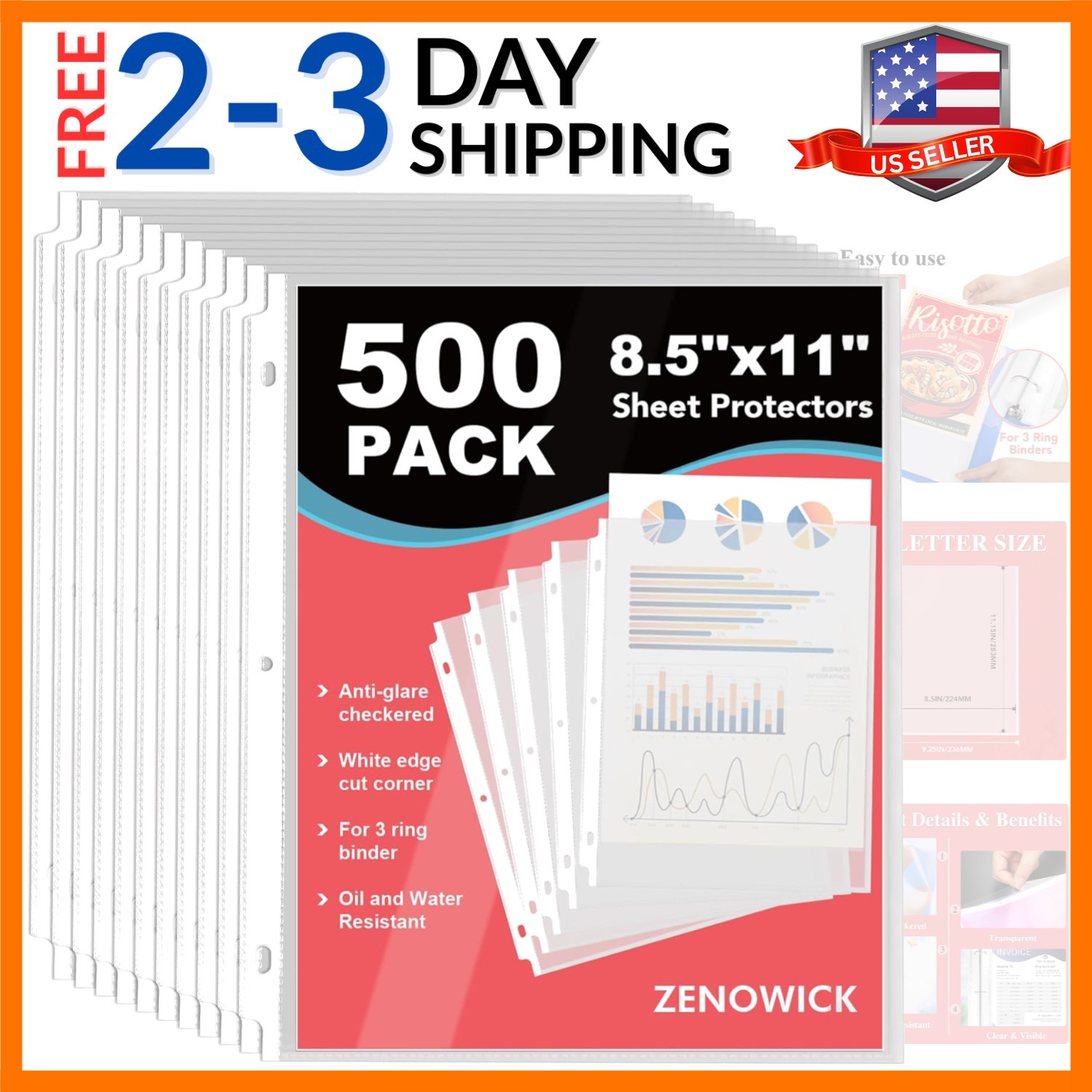 500 Pack Sheet Protectors 8.5 x 11 inch Clear Page Protectors for 3 Ring Bind…