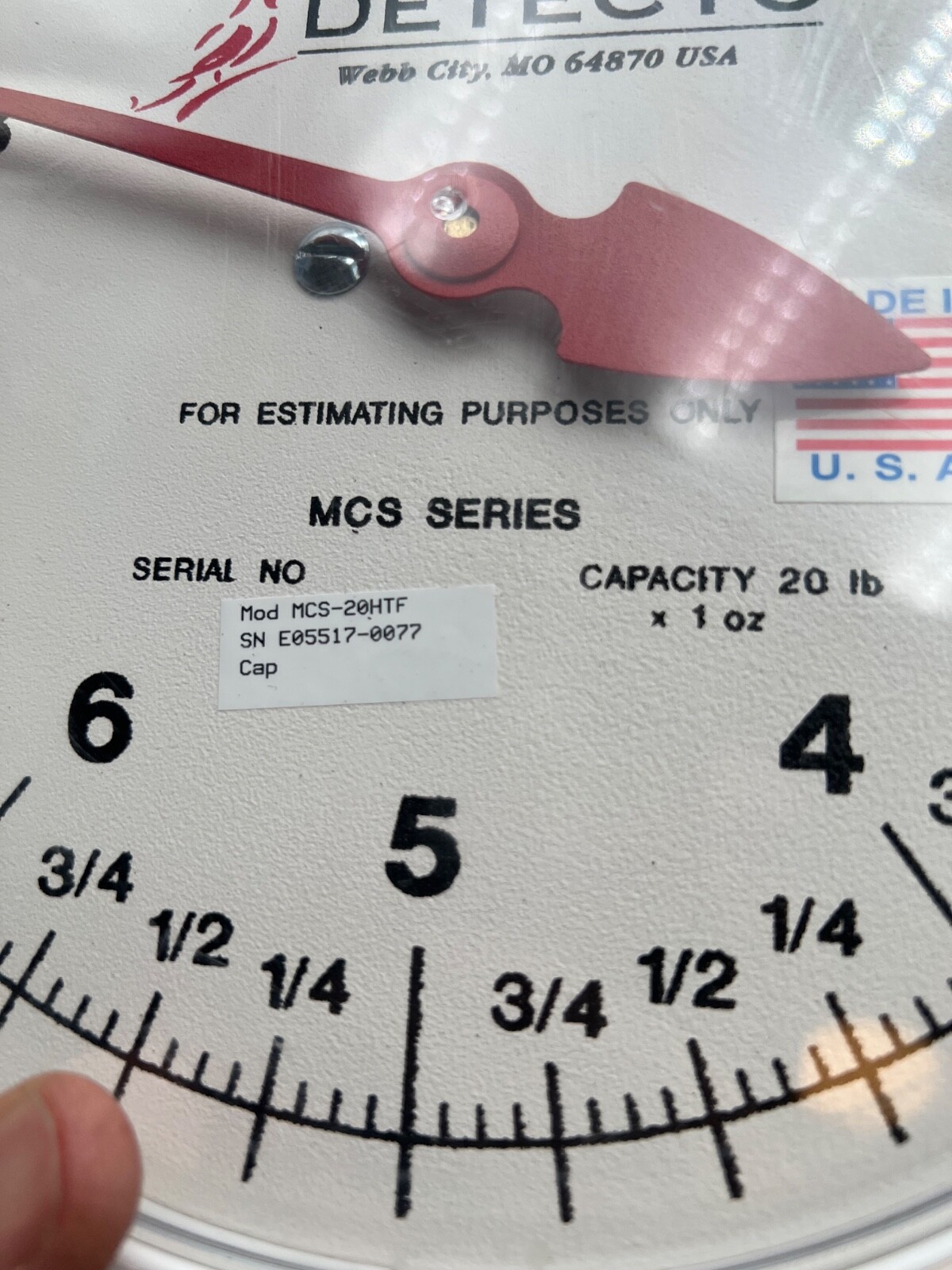 CARDINAL DETECTO MCS-20HTF Series 20lb x 1oz HANGING Produce SCALE Only