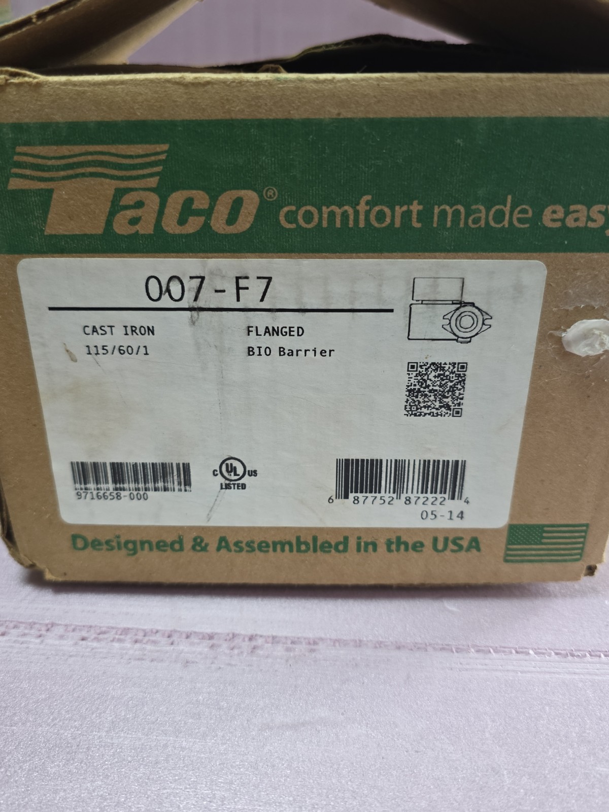 NEW GENUINE TACO 007-F7 CARTRIDGE CIRCULATOR 1/25 HP 115 V
