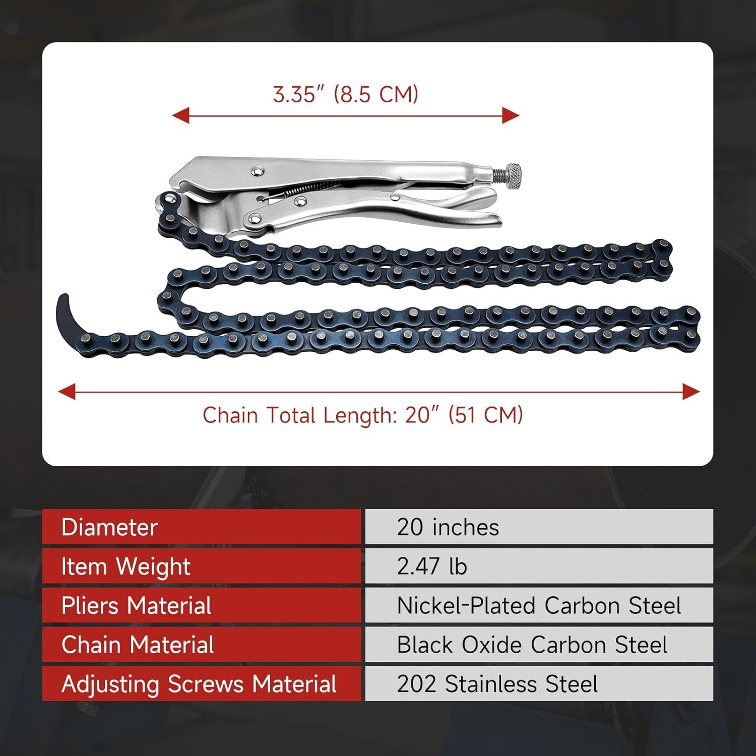 Adjustable Pipe Alignment Chain Pliers Clamp, Fit for Round Pipes up to 14″ in
