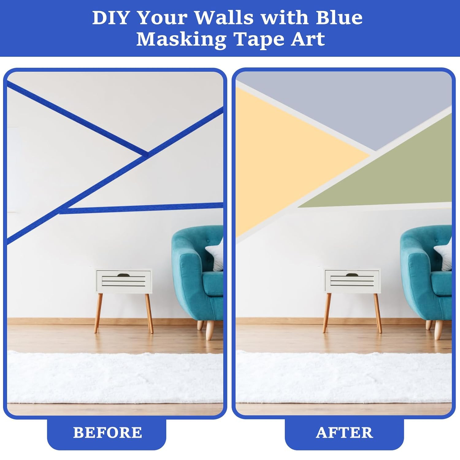 6 Rolls Blue Painters Tape, Multi-Surface Masking Tape, 132 Yd Premium Paint Tap