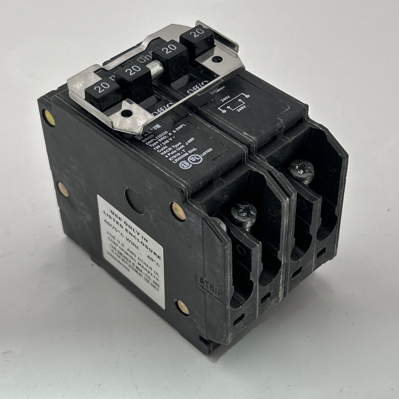 Eaton BR420 Plug-On Mount Type BR Circuit Breaker 4-Pole 20 Amp 120/240 Volt AC