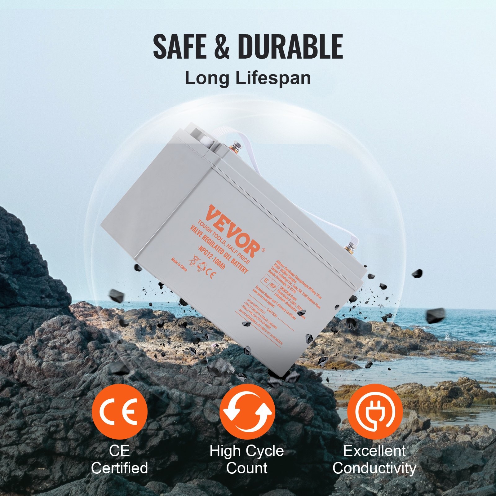 Deep Cycle Battery, 12V 100 AH, AGM Marine Rechargeable Battery, High Self-Disch