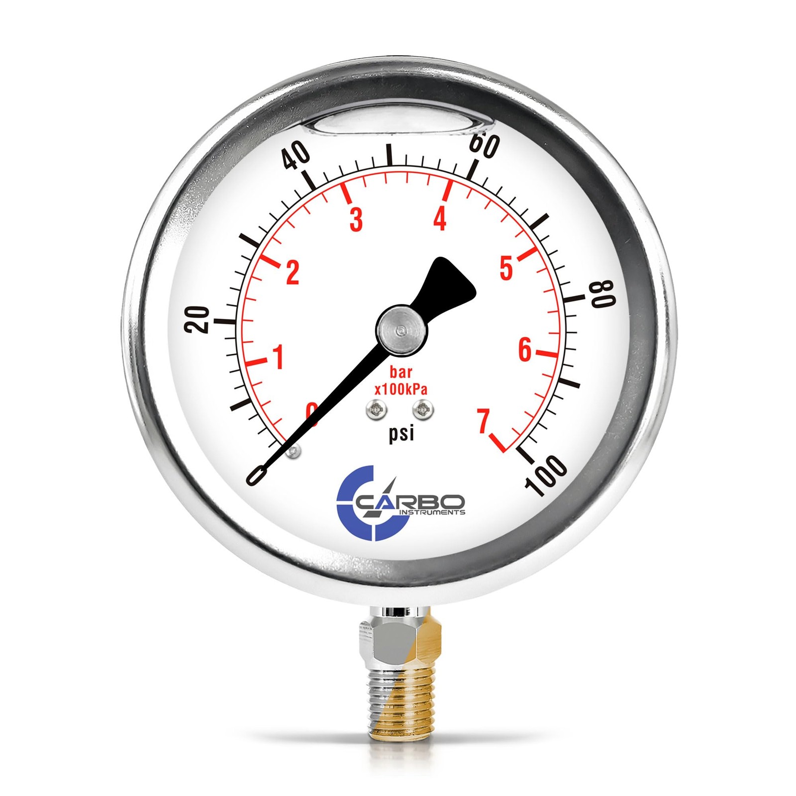 CARBO Instruments 100 PSI Glycerin Liquid Filled Pressure Gauge, 4″ Dial, 1/4…