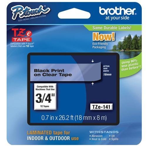 Brother black print on clear Tze141 Label LAMINATED Tape 3/4″0.7″x26.2ft/18mmx8m