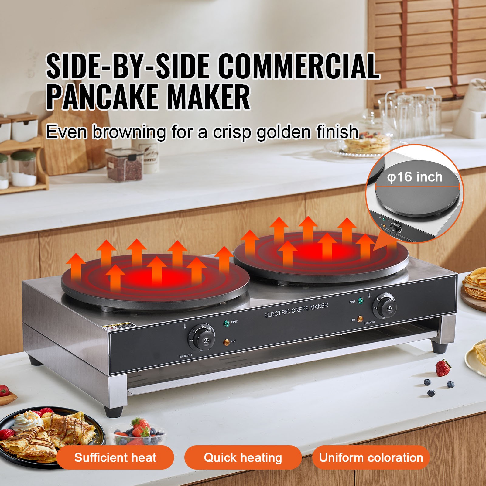 VEVOR 16-Inch Electric Crepe Maker Commercial Crepe Machine 3400W Double Head