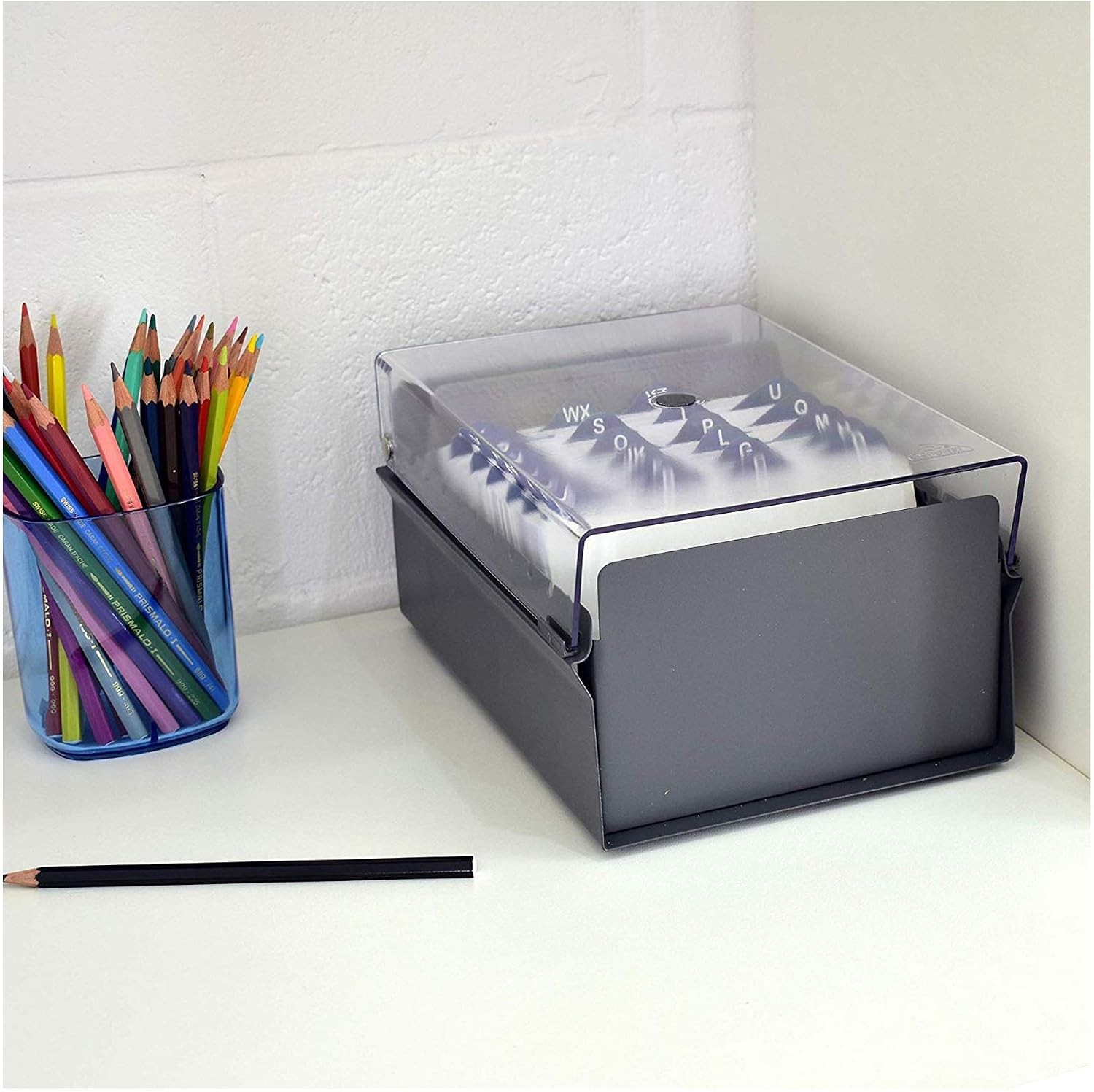 Durable 4×6 Card Holder, Metal Base, Clear Plastic Lid, AZ Index Included