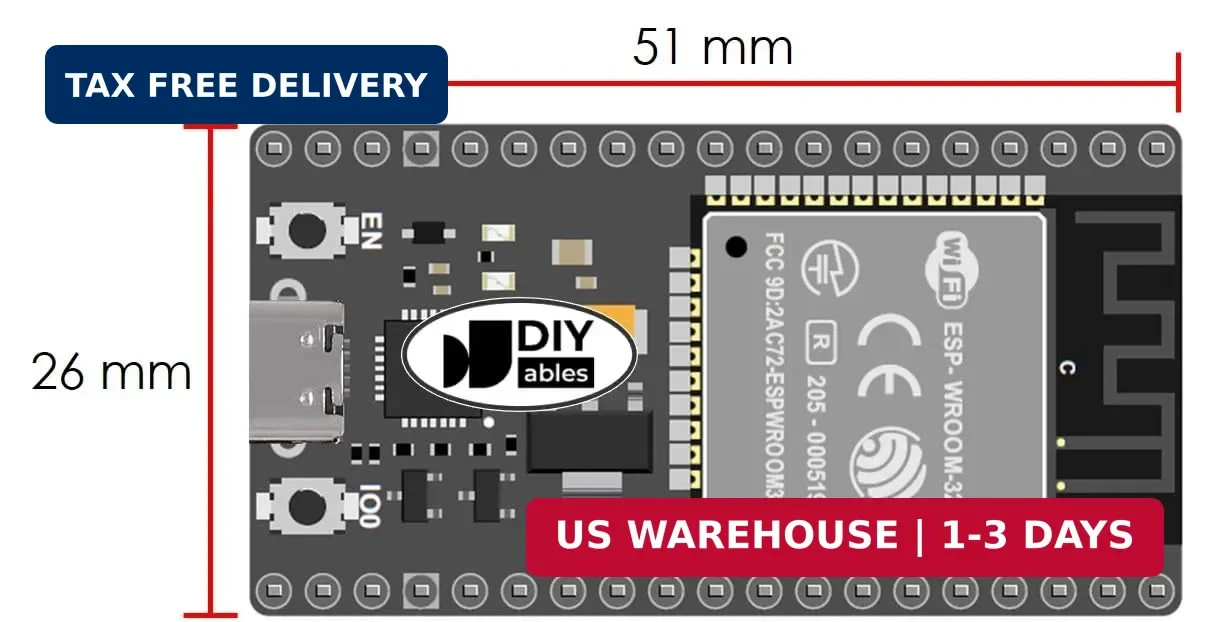 ESP32 ESP-WROOM-32 Wifi and Bluetooth Development Board, 38-Pin, with USB Type-C