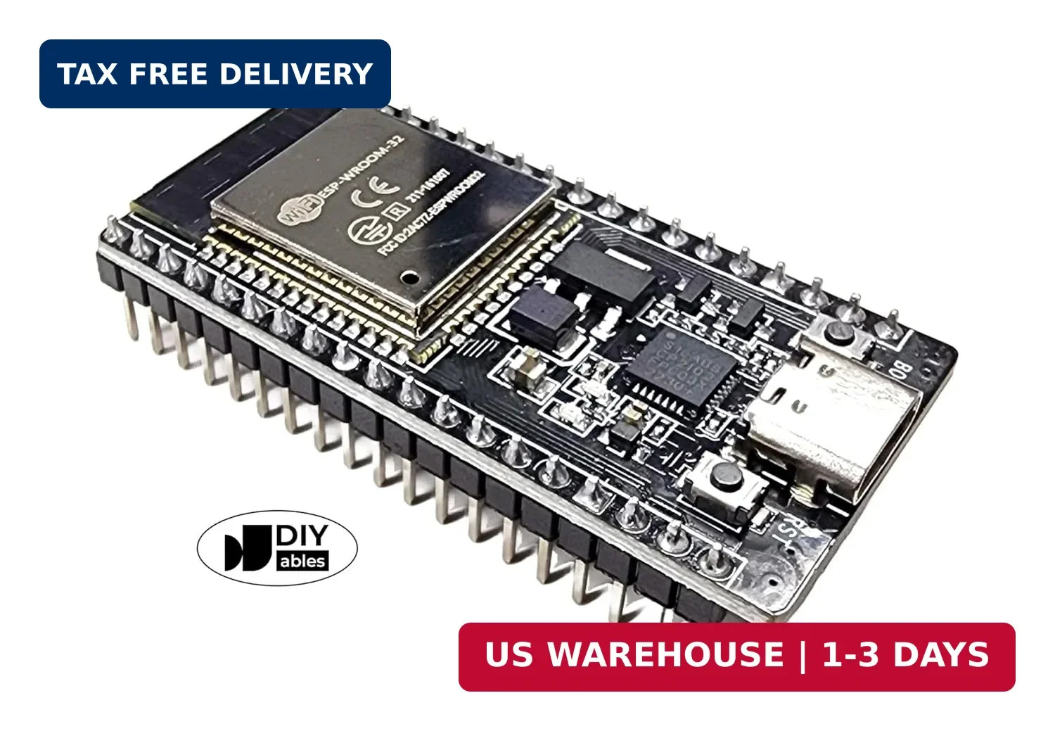 ESP32 ESP-WROOM-32 Wifi and Bluetooth Development Board, 38-Pin, with USB Type-C