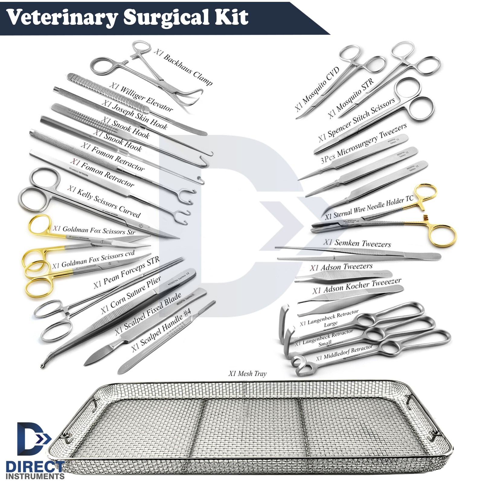 Feline Spay General Surgery Instruments Kit Veterinary Dissecting Tray Setup CE