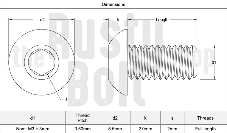 M3 x 5mm, Socket Button Head Screws, 10.9 Steel, Black Oxide