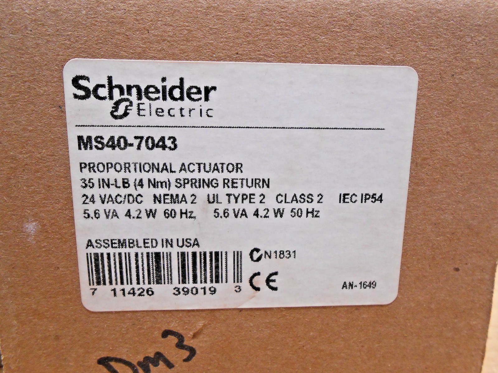 NEW SCHNEIDER MS40-7043 PROPORTIONAL ACTUATOR 4NM 35 IN-LB SPRING RETURN NEMA 2