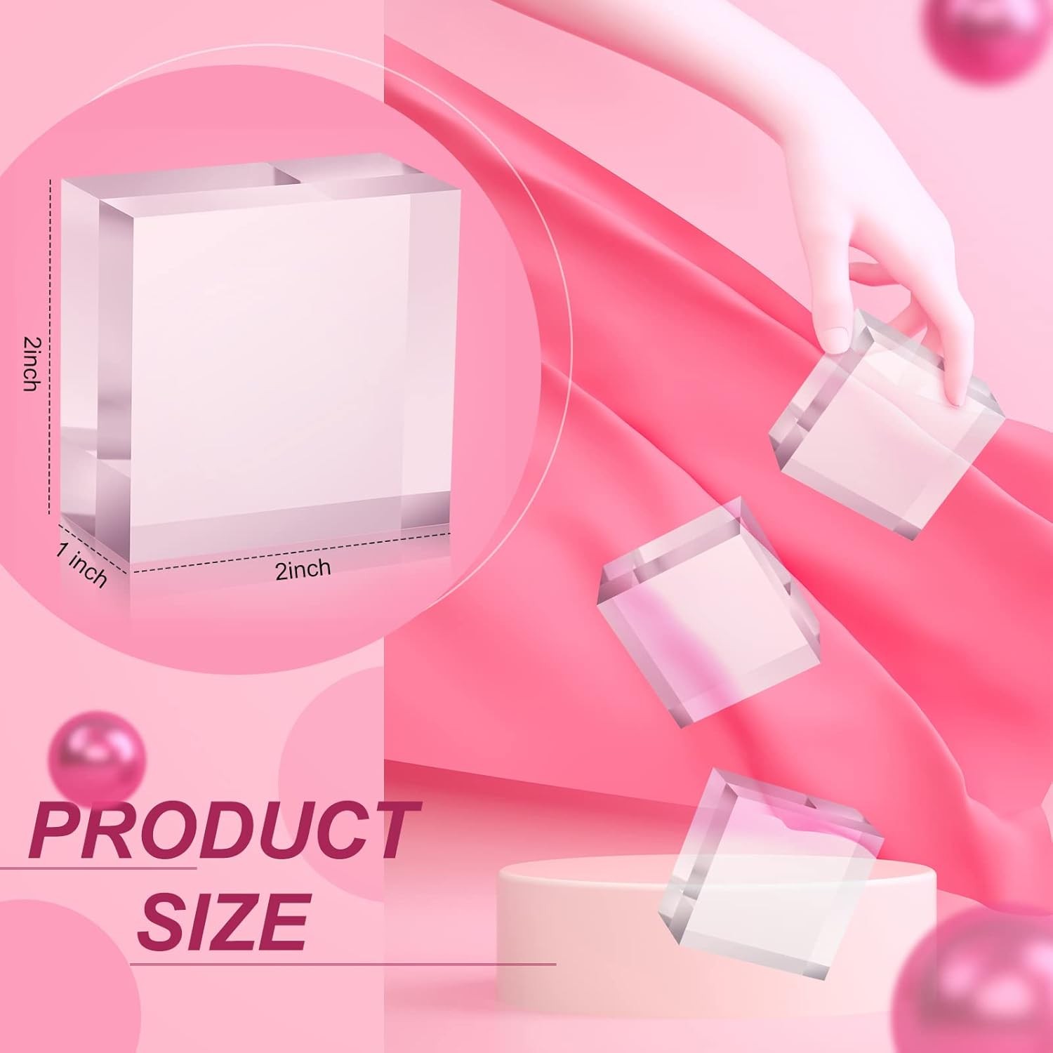Vicenpal 4 Pieces Acrylic Square Display Block 2 x 1 Inches Clear clear