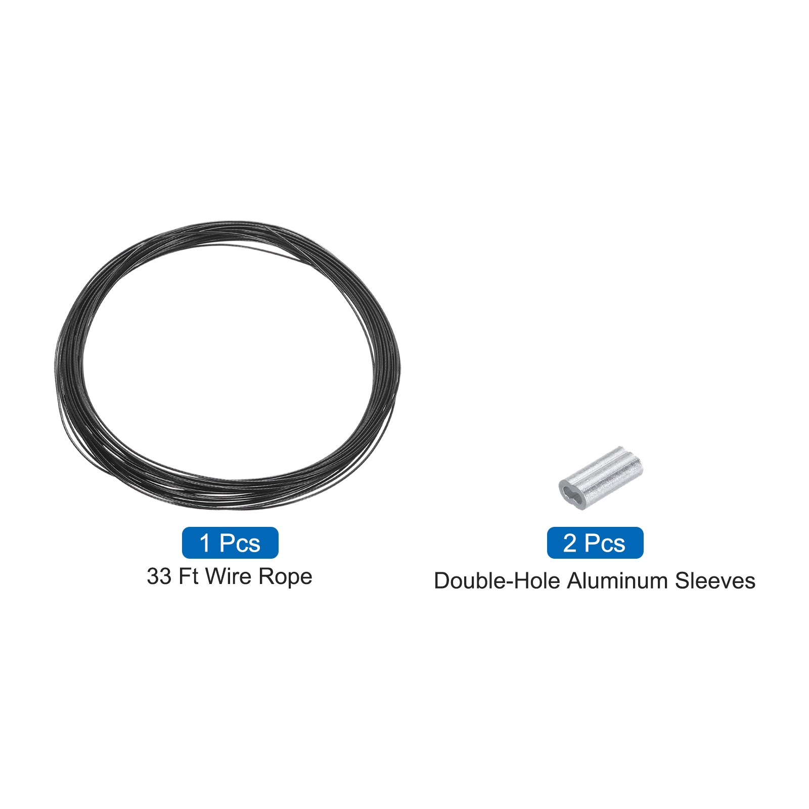 33Ft(10M) Wire Rope 304 Stainless Steel 1/32″(0.8mm) with 2Pcs Sleeve Black
