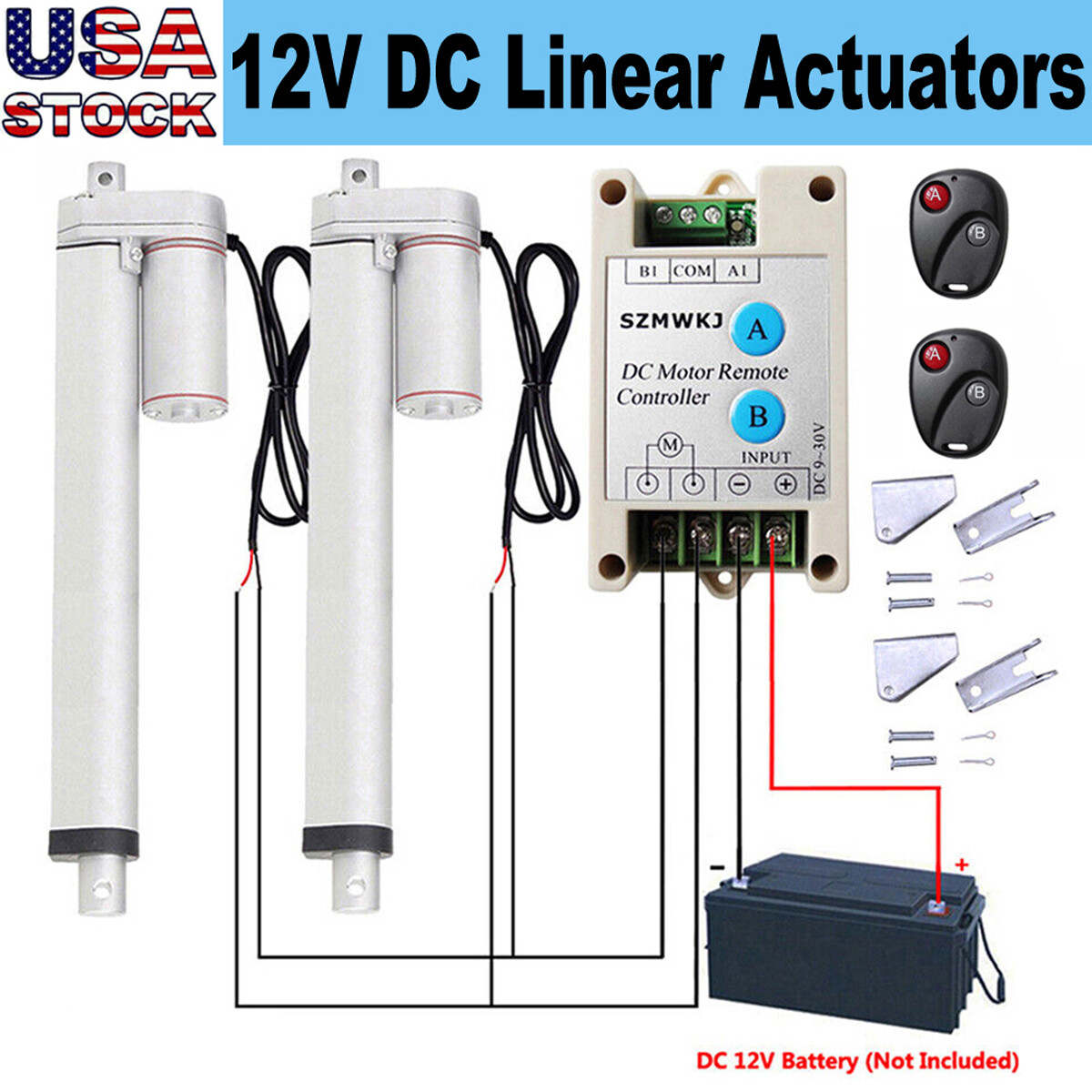 Heavy Duty 2 Dual 1500N Linear Actuator +Remote Control 12V DC Electric Motor CL