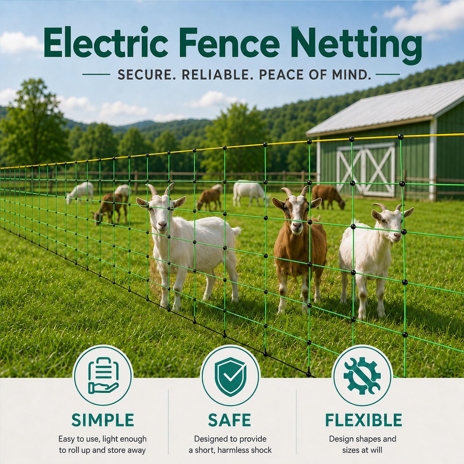 Electric Fence Netting Kit For Livestock Goat Portable 164’L X 42.5″ H 14 Posts
