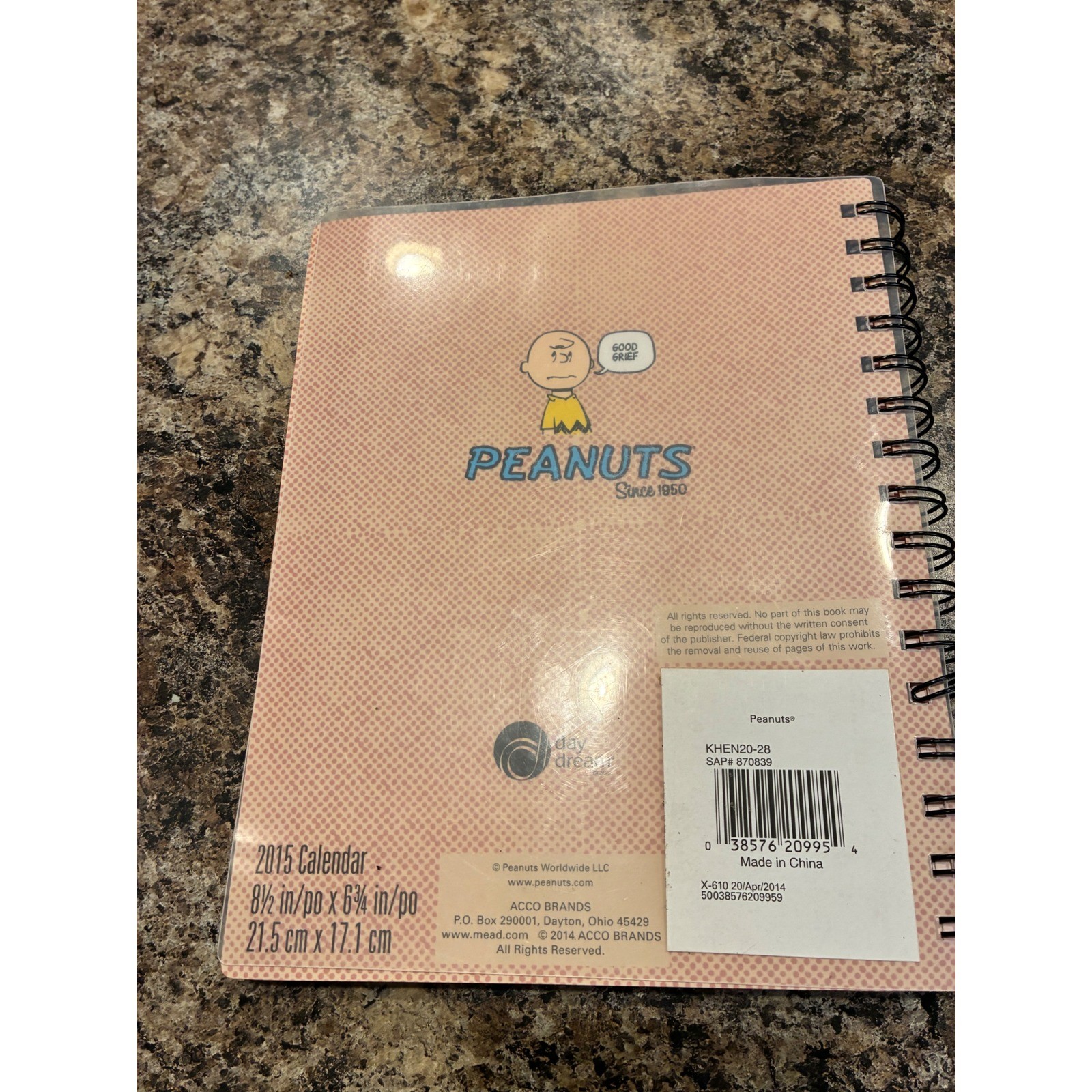 Vintage Peanuts Snoopy 2015 Weekly Monthly Planner Mead Spiral Organizer Pink