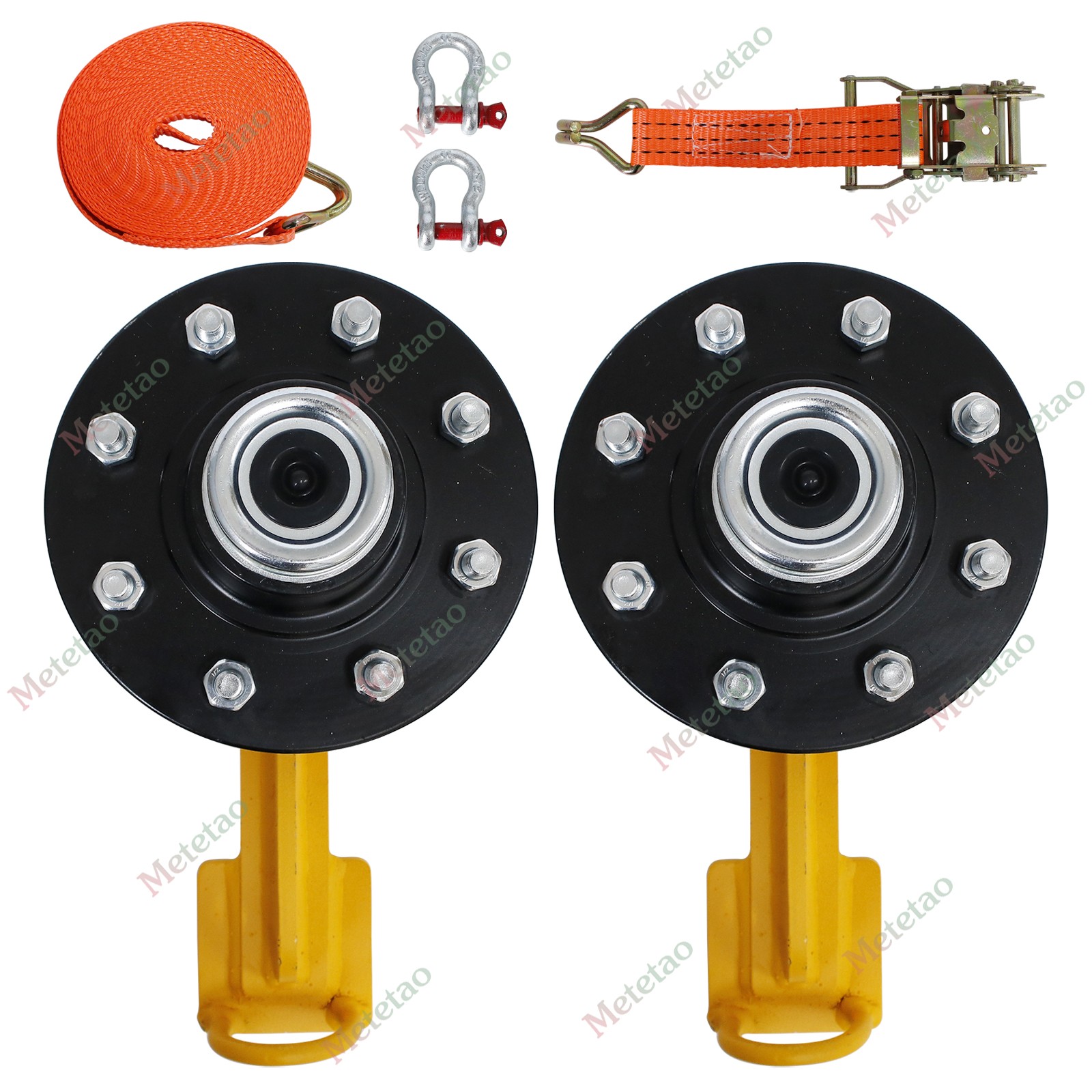2Pack Shipping Container Wheels 8×6.5 Lug Wheels Kit with Ratchet Strap US