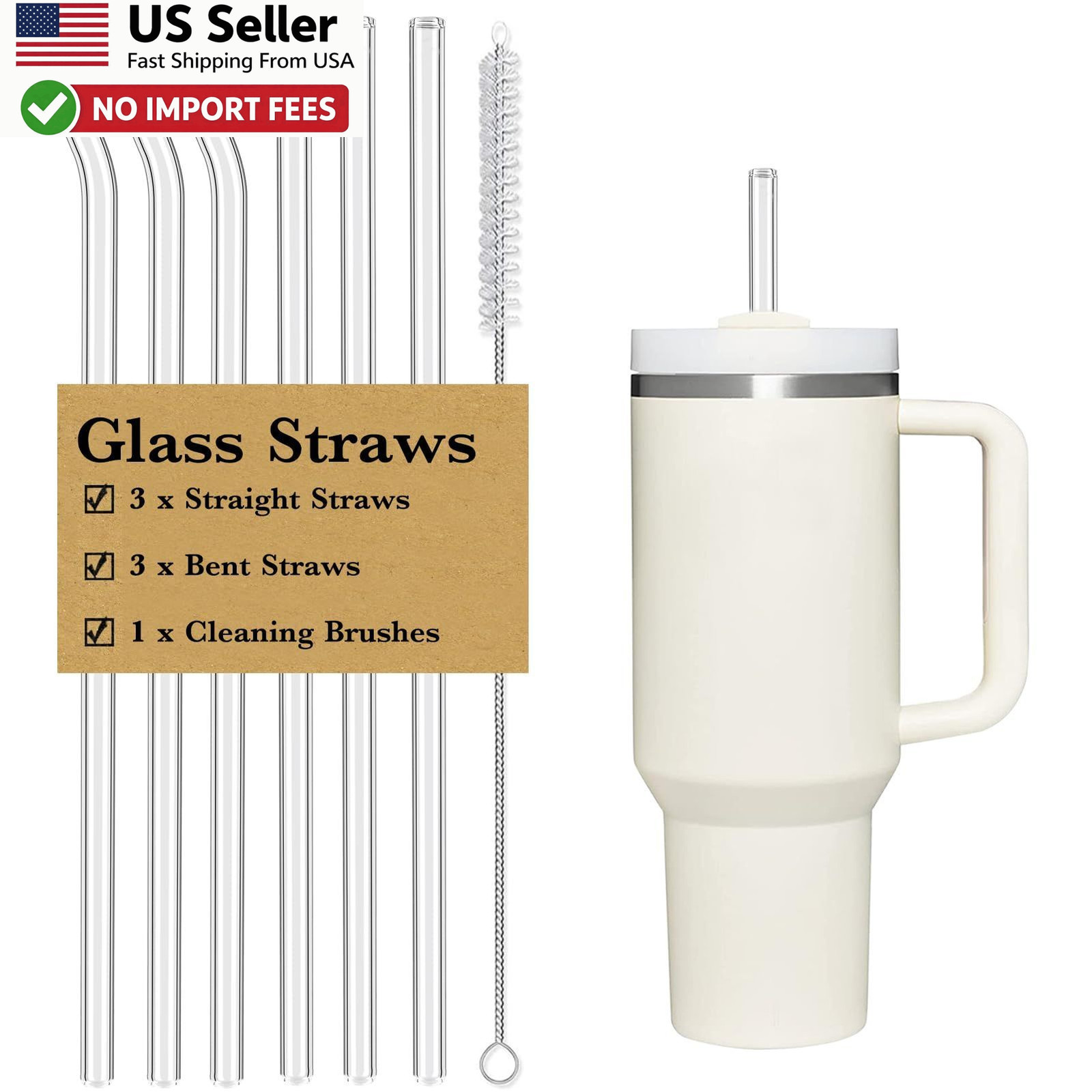 6 PCS Clear Glass Reusable Straws for Stanley 40 oz 30 oz Cup Tumbler FROM USA