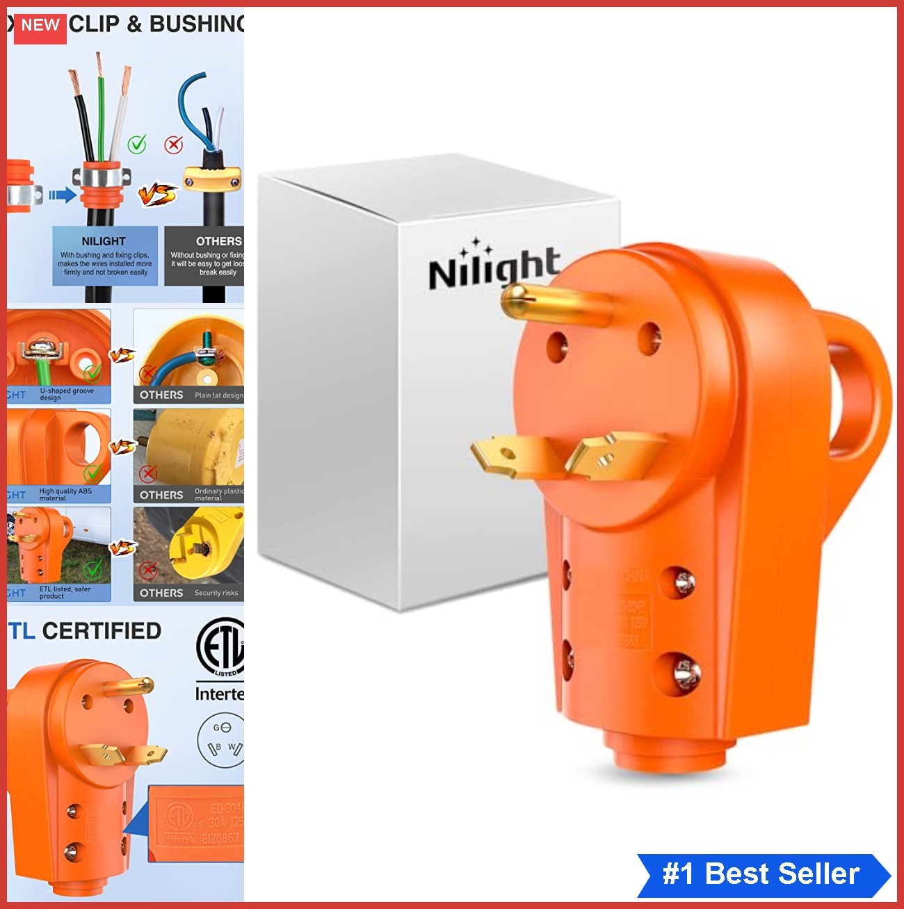 30 Amp RV Plug Replacement 125 Volt Male Handle NEMA TT-30P Heavy Duty Camper
