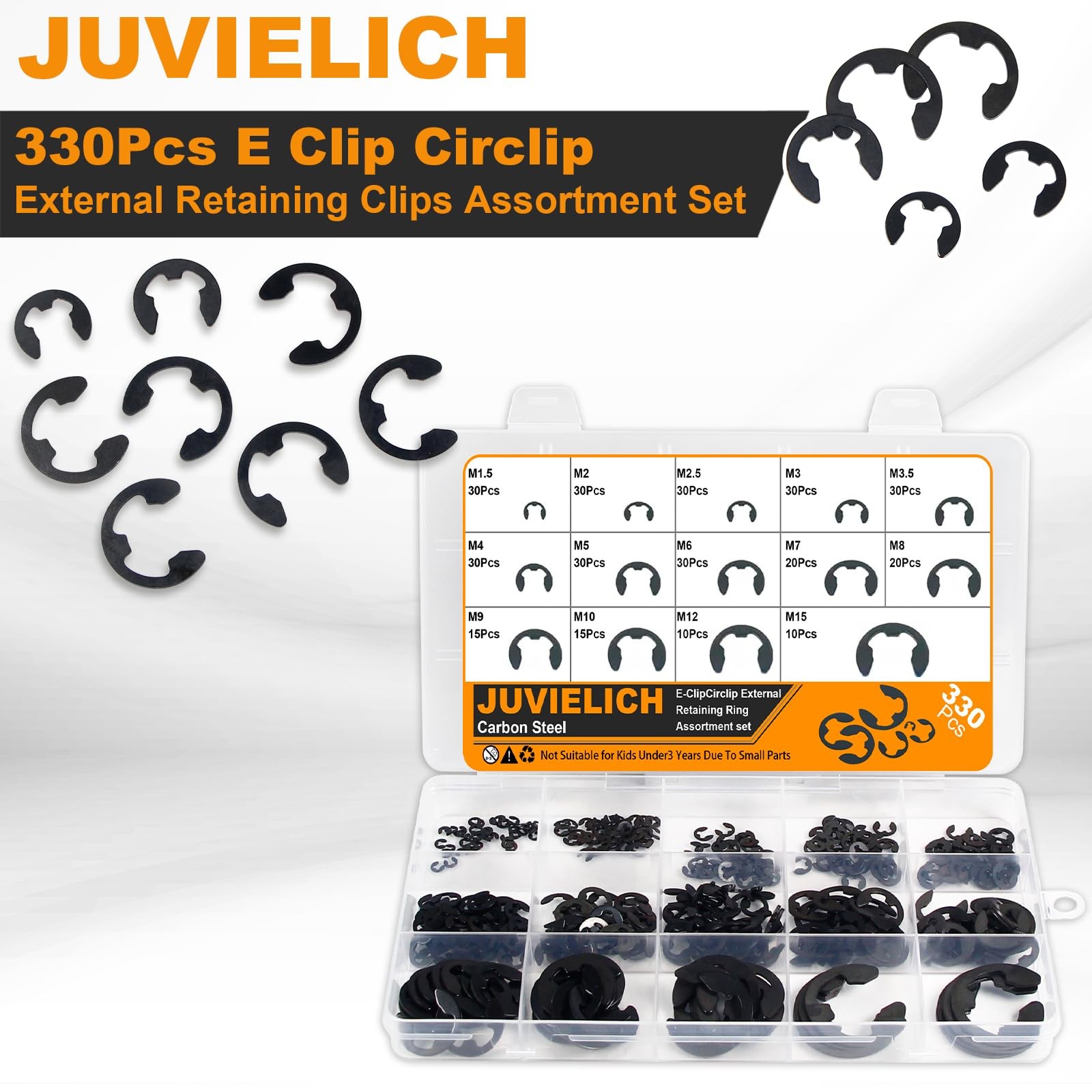 E Clip Circlip Assortment Kit 330PCS 14 Size Carbon Steel External Retaining …