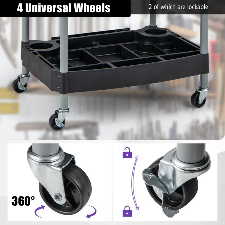 3 Layer Detailing Garage Tool Organizer Utility Cart w/ Multiple Divider 4 Wheel