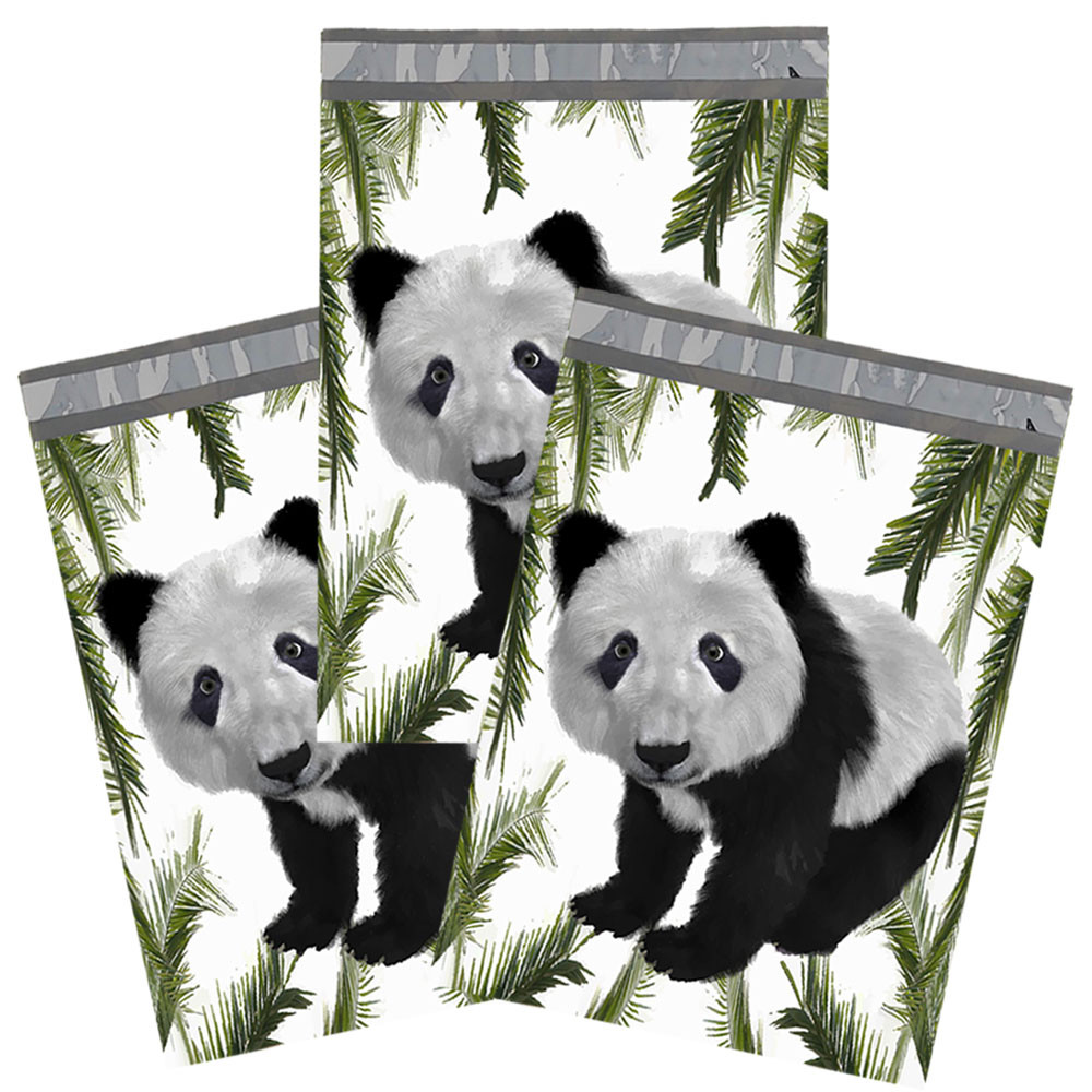 10×13 Panda Bear Poly Mailers, Black and White Self Seal Shipping Mailing Bags