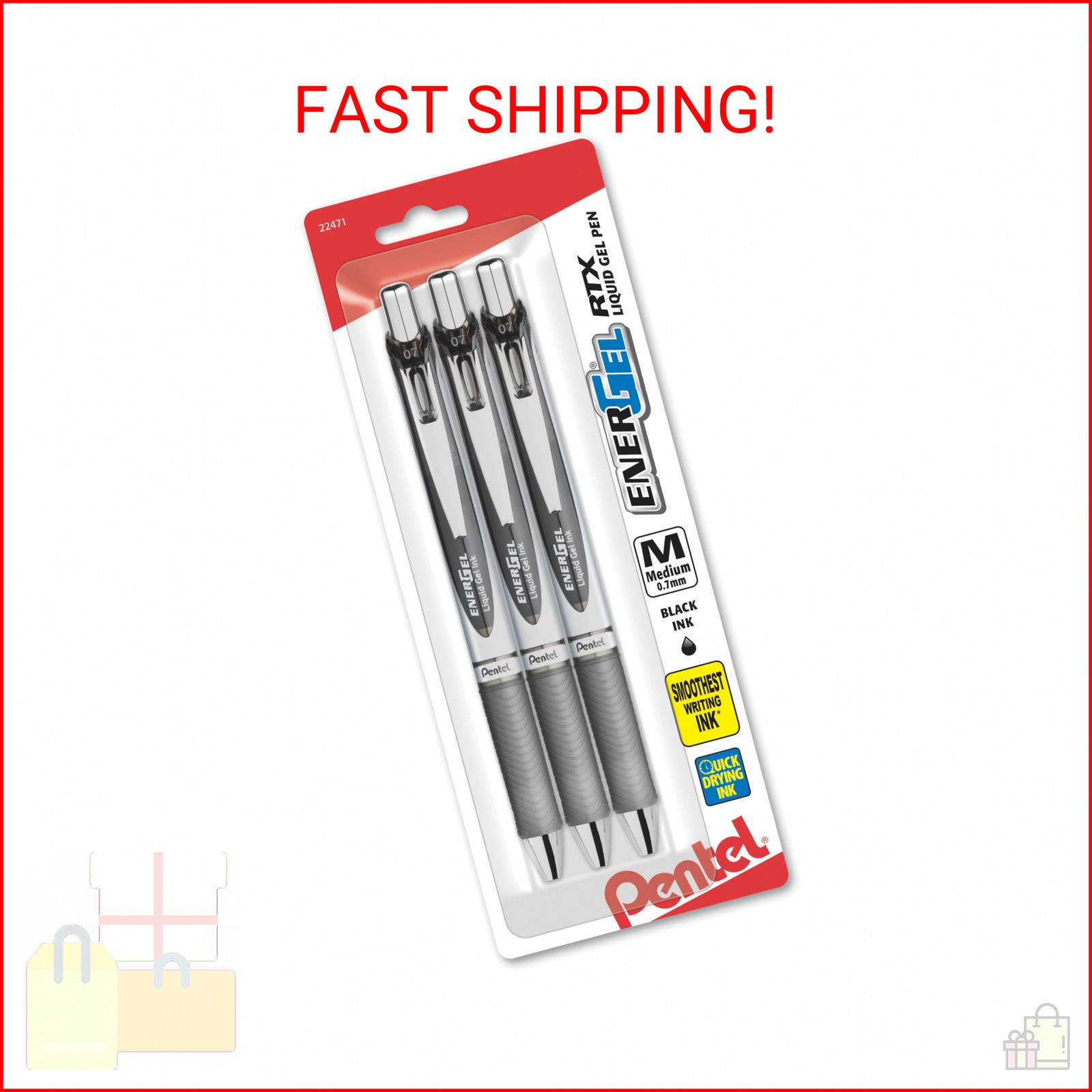 Pentel EnerGel RTX Liquid Gel Ink Pens, (0.7mm), Medium Line, Black Ink, Pack of