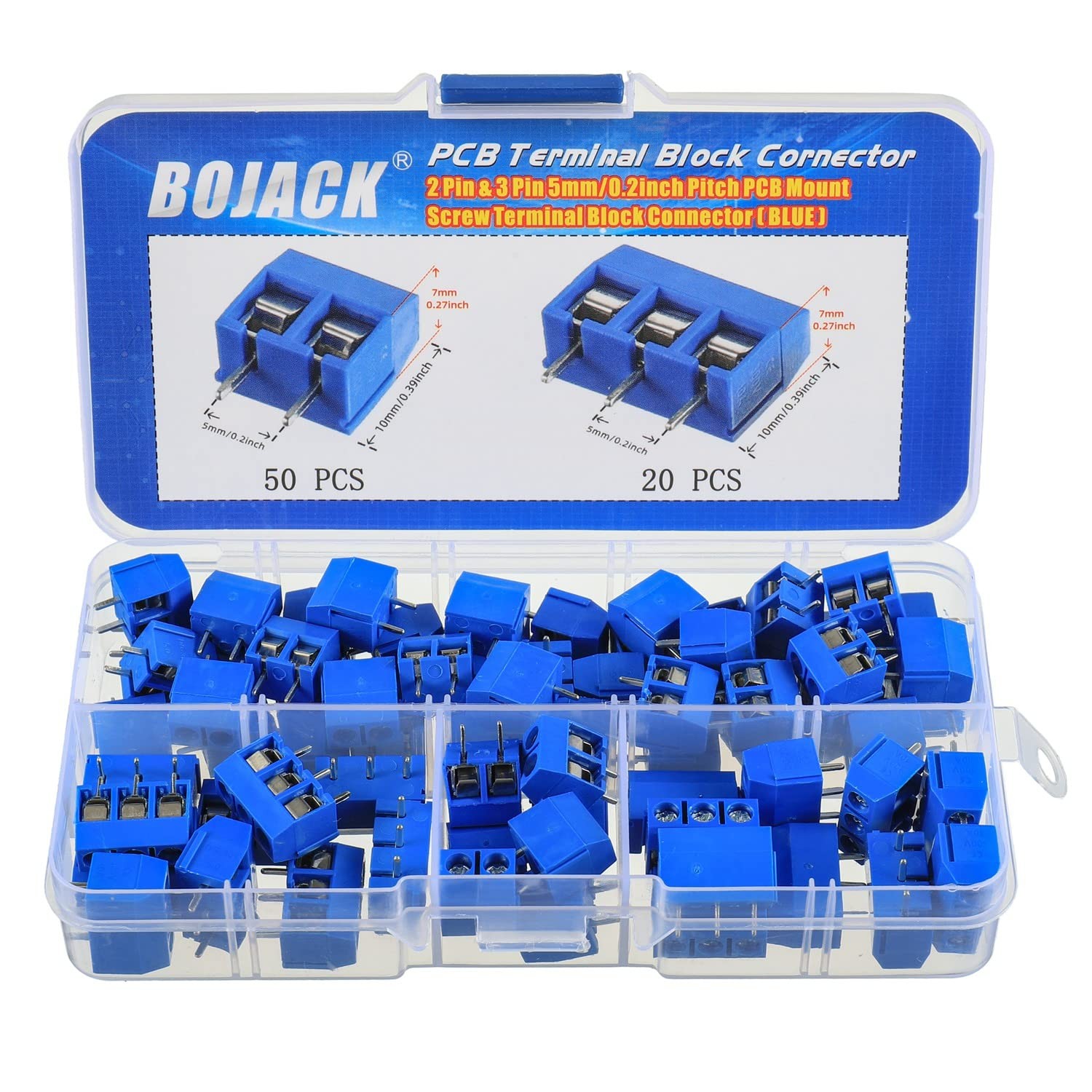 70pc 5mm PCB Screw Terminal Blocks – 2 & 3 Pin Connectors for Arduino