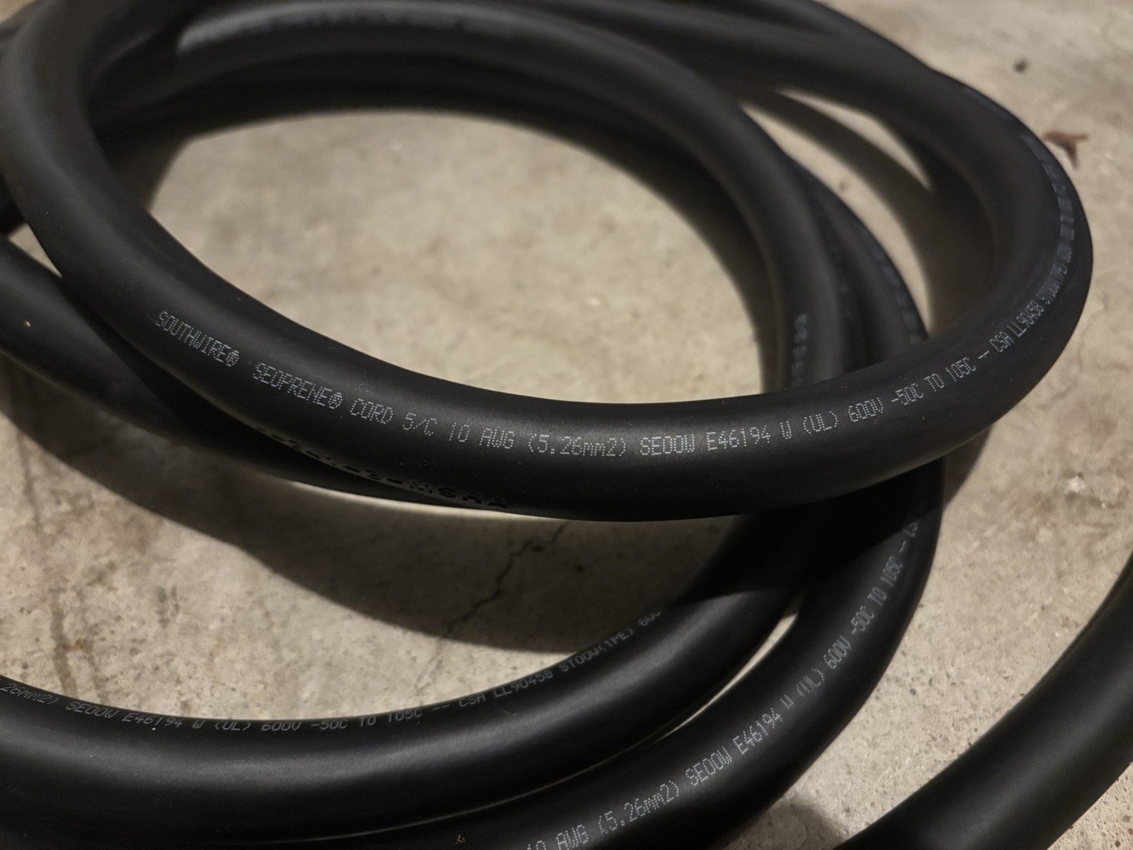 10/5 Bulk Cable 15Ft – SEOOW / SOOW Jacket, 30 Amps, 5 Wire, 600v