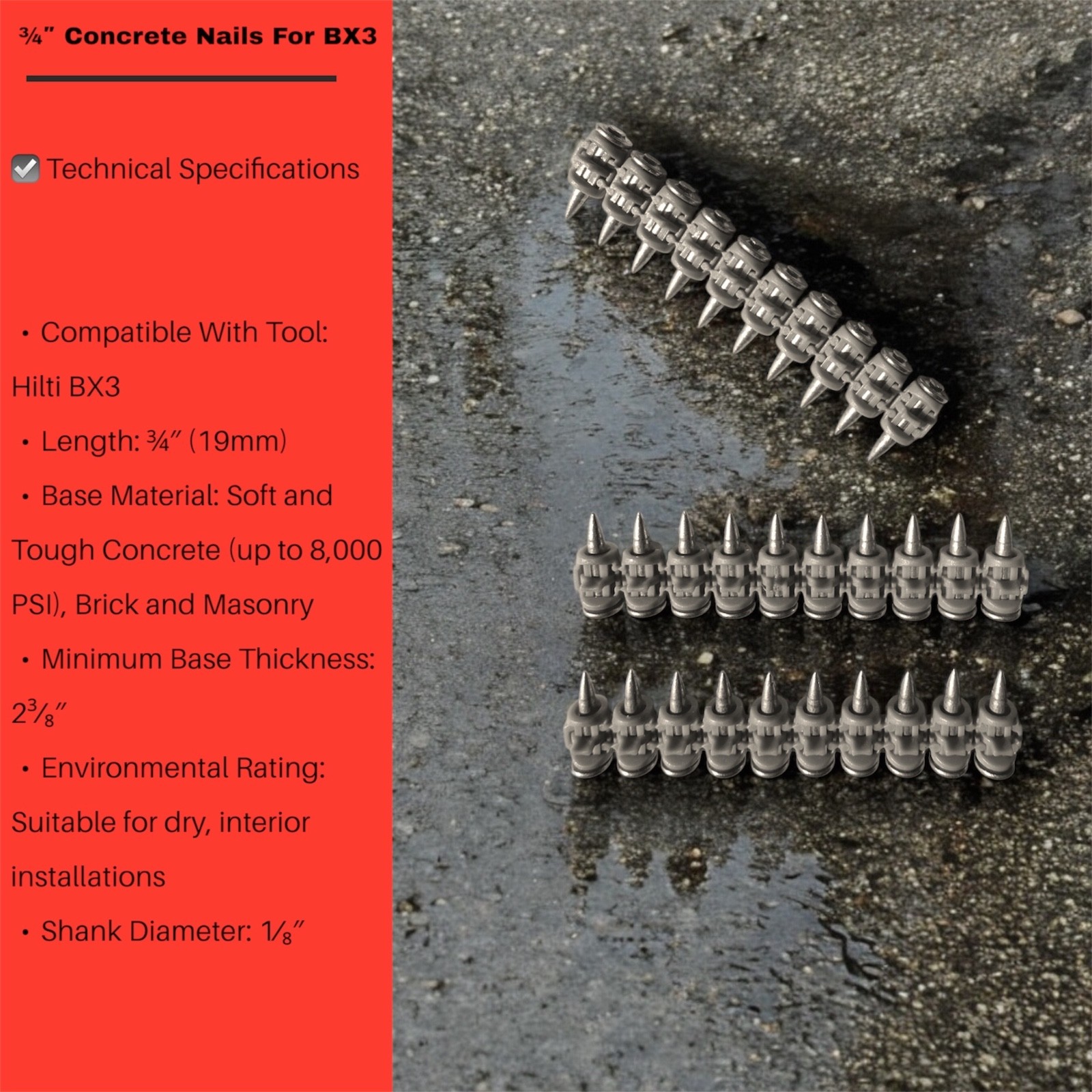 ¾″ Concrete Nails for Hilti Bx3 (19mm) -500x Pins For Hilti Bx3 Nails