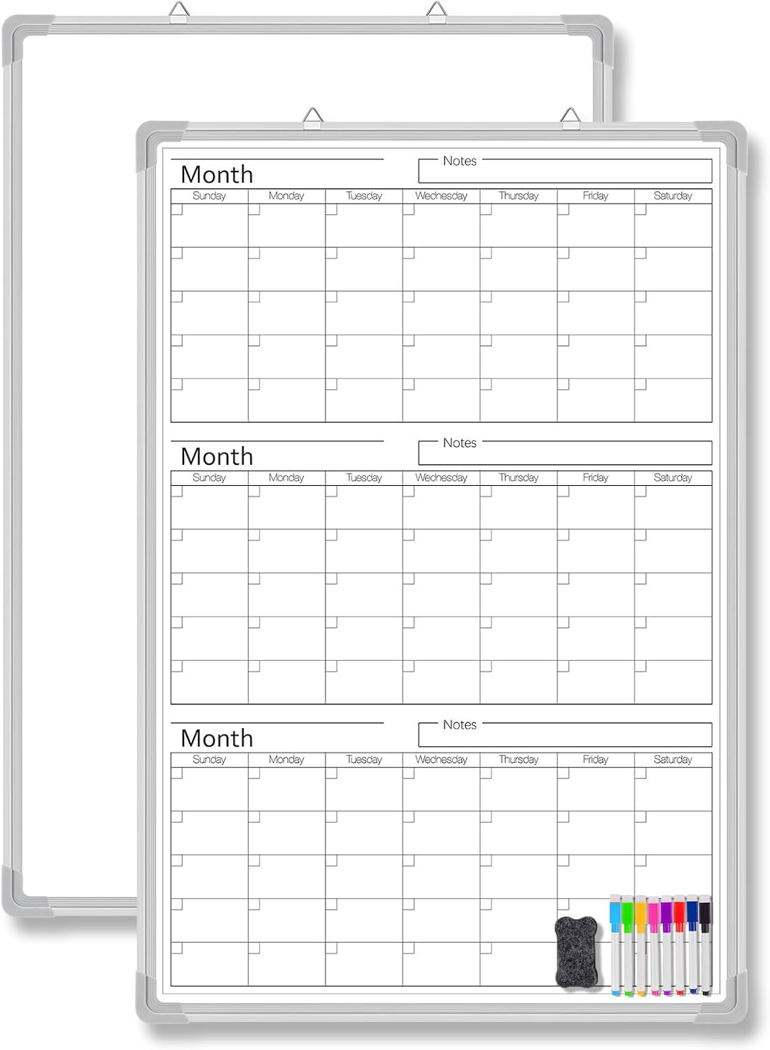 36″ x 24″ Magnetic Vertical 3 Month Dry Erase Calendar for Wall Undated Horiz…