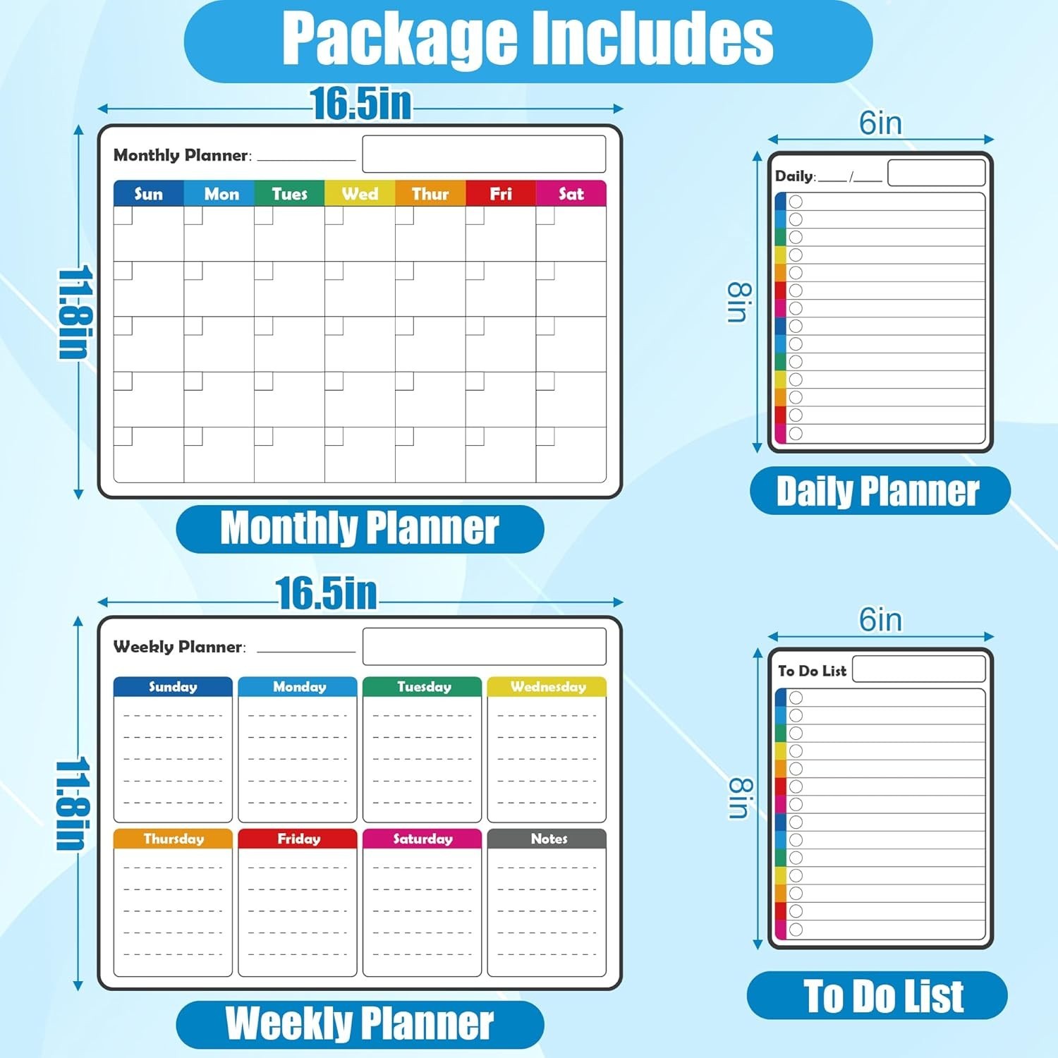 4 Pack Non-Magnetic Dry Erase Calendar Board Set, Monthly, Weekly, Daily, Lis…