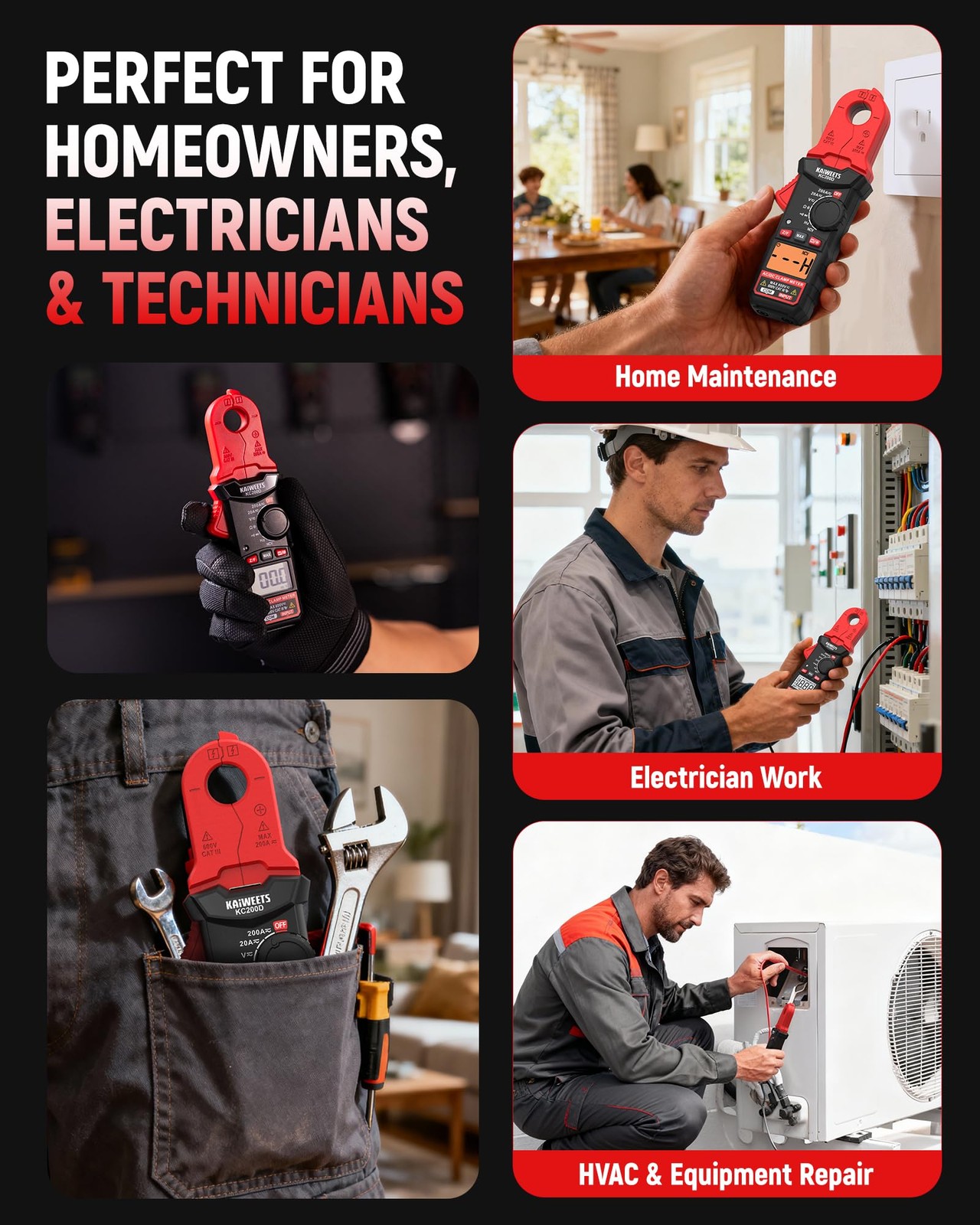 KAIWEETS Digital Clamp Meter with Round Jaw, Automotive Multimeter, NCV, 2000…