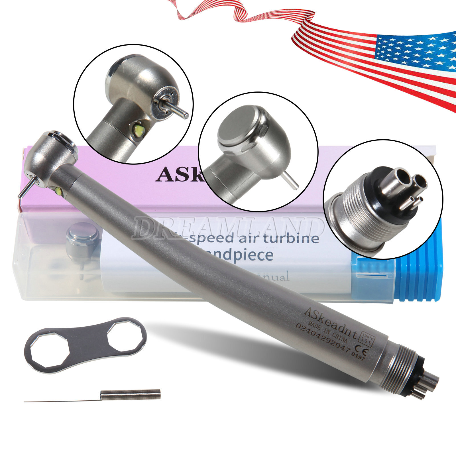 Factory Price Dental LED High Speed Handpiece 3 Water Spray 4 Hole Air Turbine